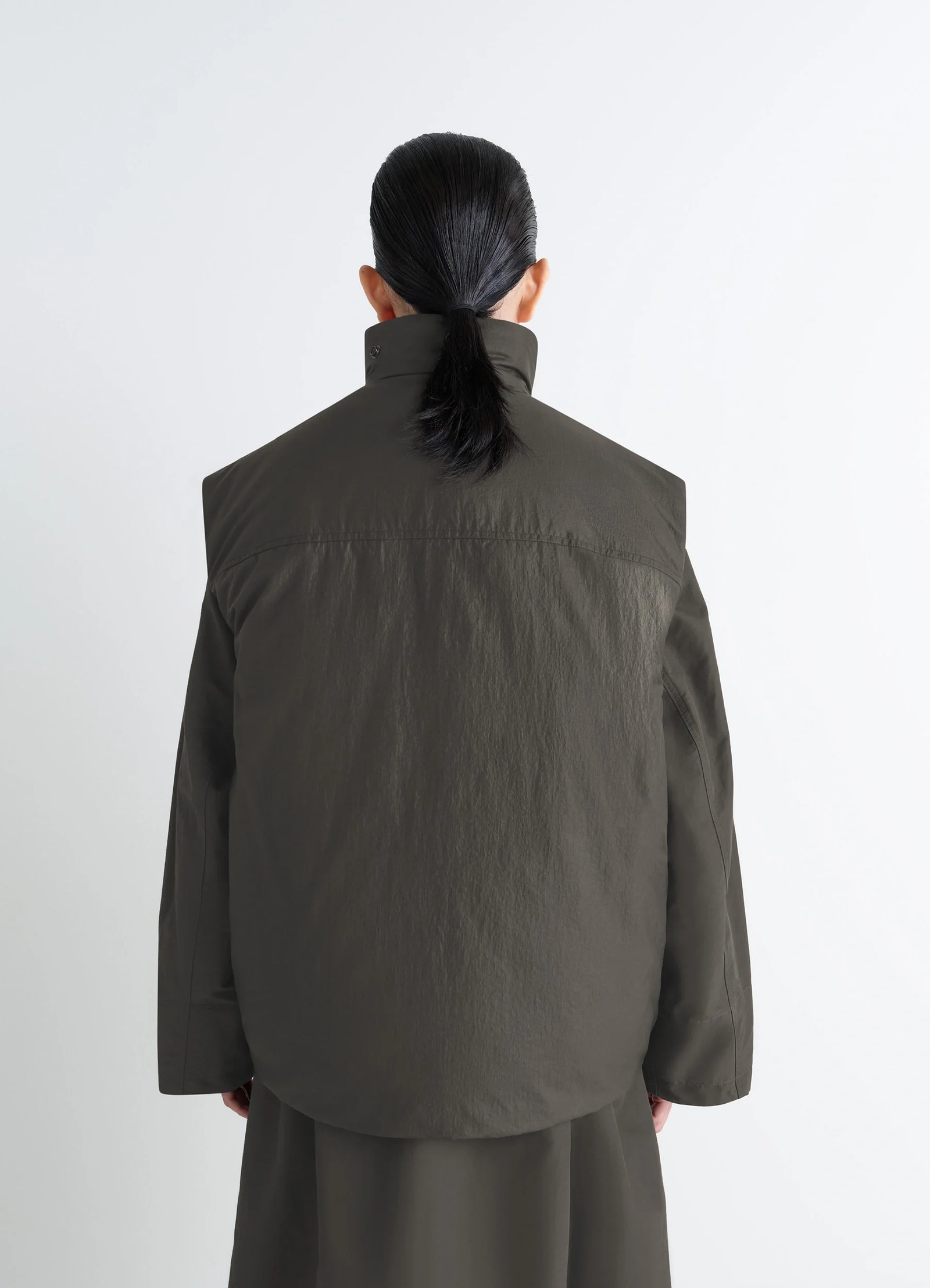 WADDED GILET WITH POCKETS IN LIGHT NYLON - Espresso - Water WADDED GILET WITH POCKETS IN LIGHT NYLON - Espresso - Water