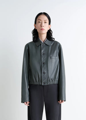 Lemaire Soft Leather Blouson in Soft cow leather, model shot, Front view Cropped fit