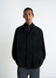 Soft Field Jacket in Black Wool Twill, model shot, Front view Utilitarian pockets