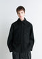 Lemaire Utility Jacket in Black Melton Wool, model shot, Front view Pocketed, relaxed fit