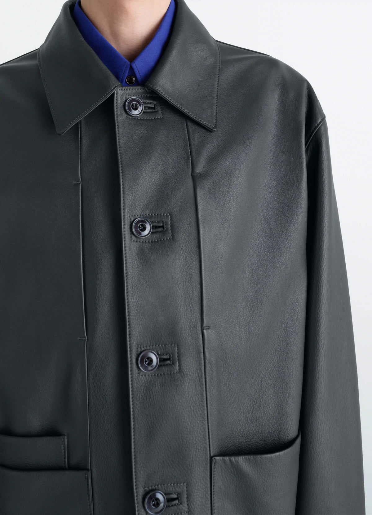 LEATHER WORKWEAR JACKET - Asphalt - Grained Cow Leather - Men