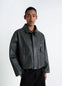 Short Rain Jacket in Resinated Cotton, model shot, Front view Loose fit with pockets