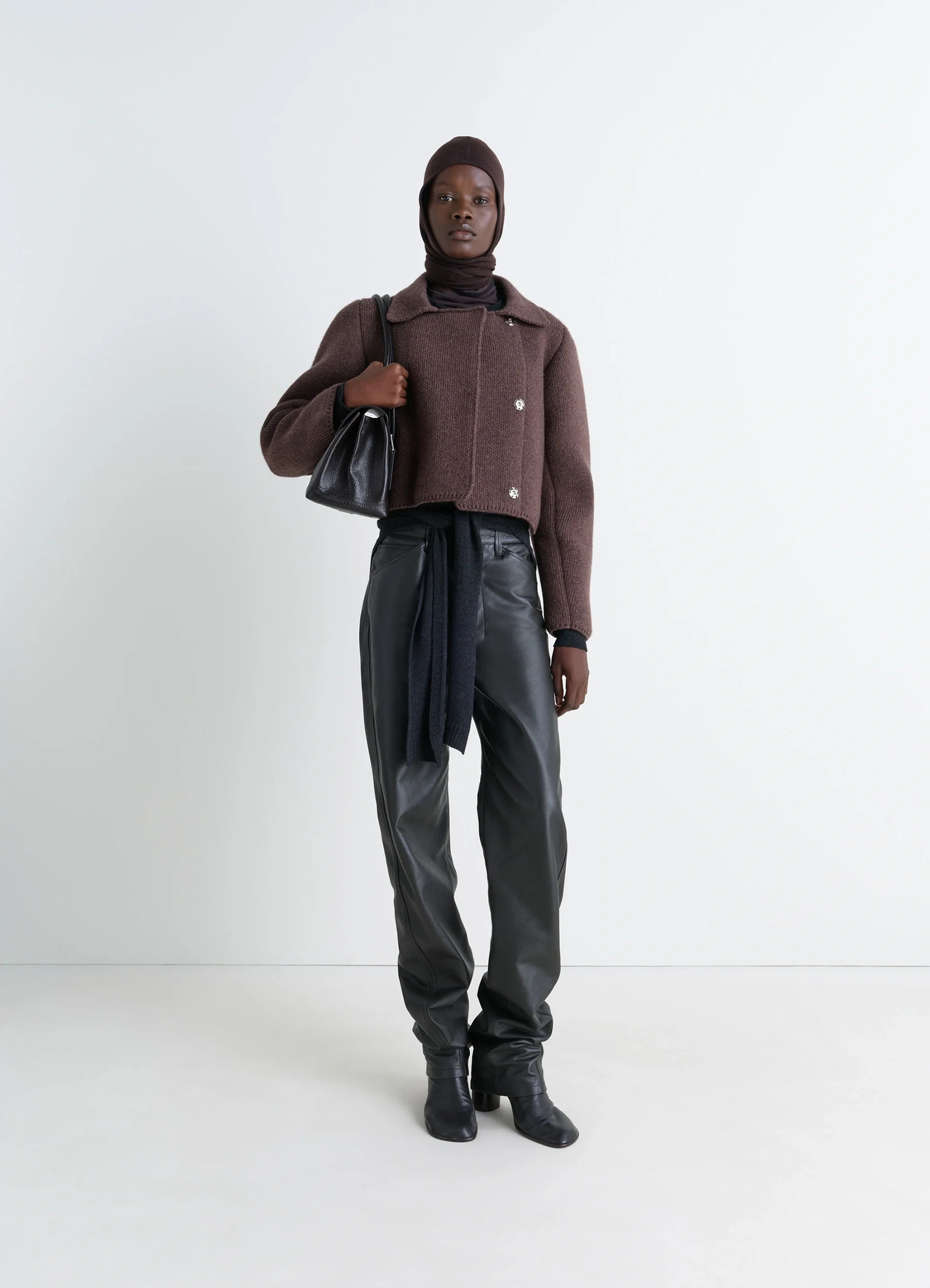Felted blouson in wool blend brown, model shot, three-quarter view boxy cropped cut