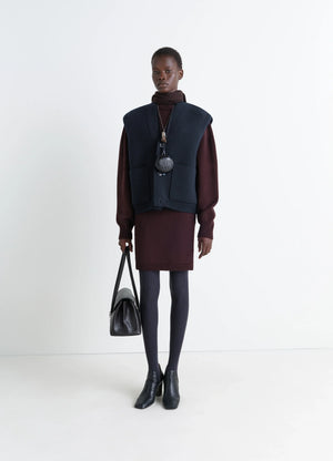 Maxi Sleeveless Cardigan in Wool Blend Double-Faced Knit, model shot, Front view Oversized architectural silhouette