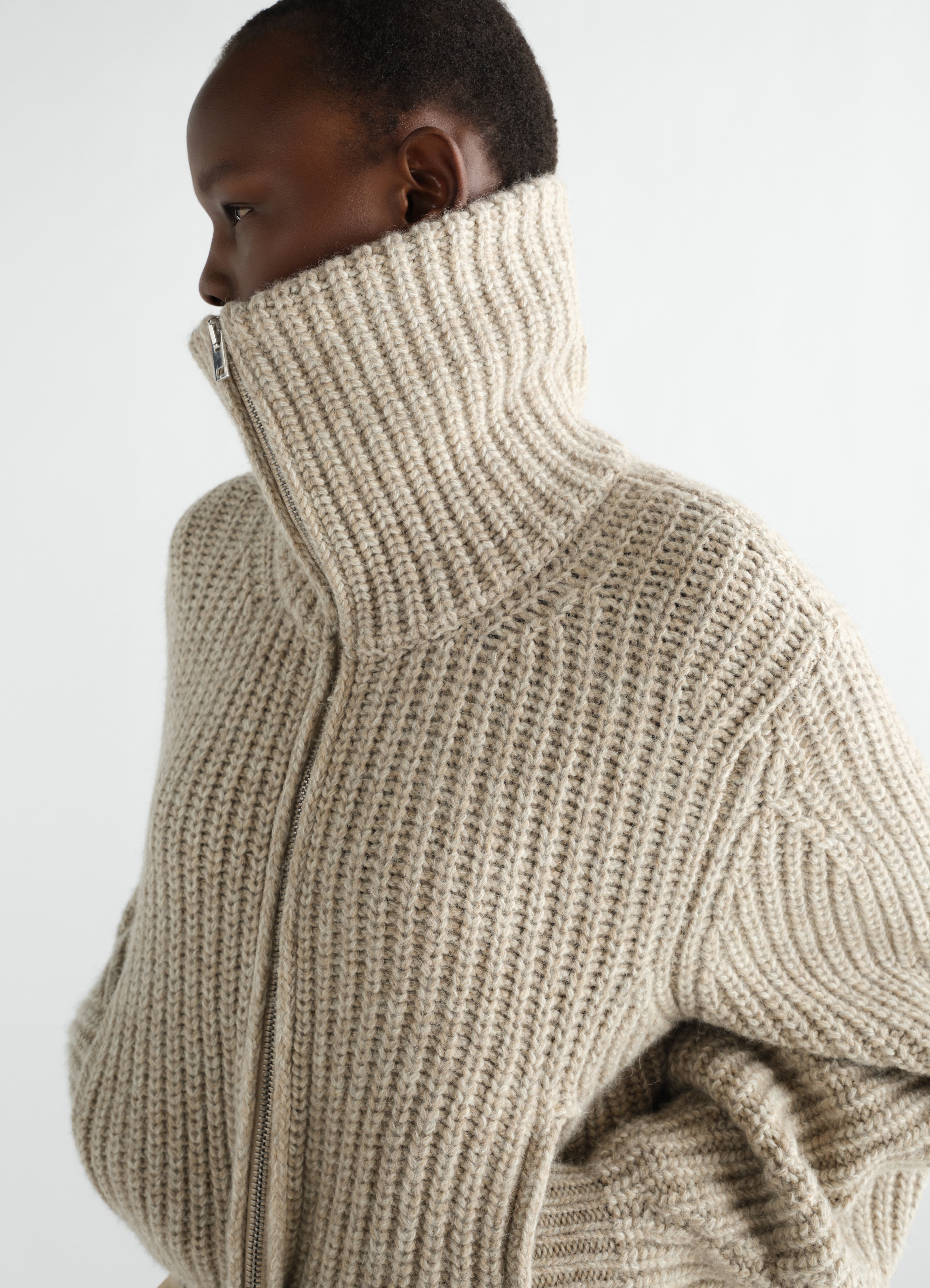ZIPPED CARDIGAN IN YAK ALPACA - Beige / Oat - Yak Alpaca - Women