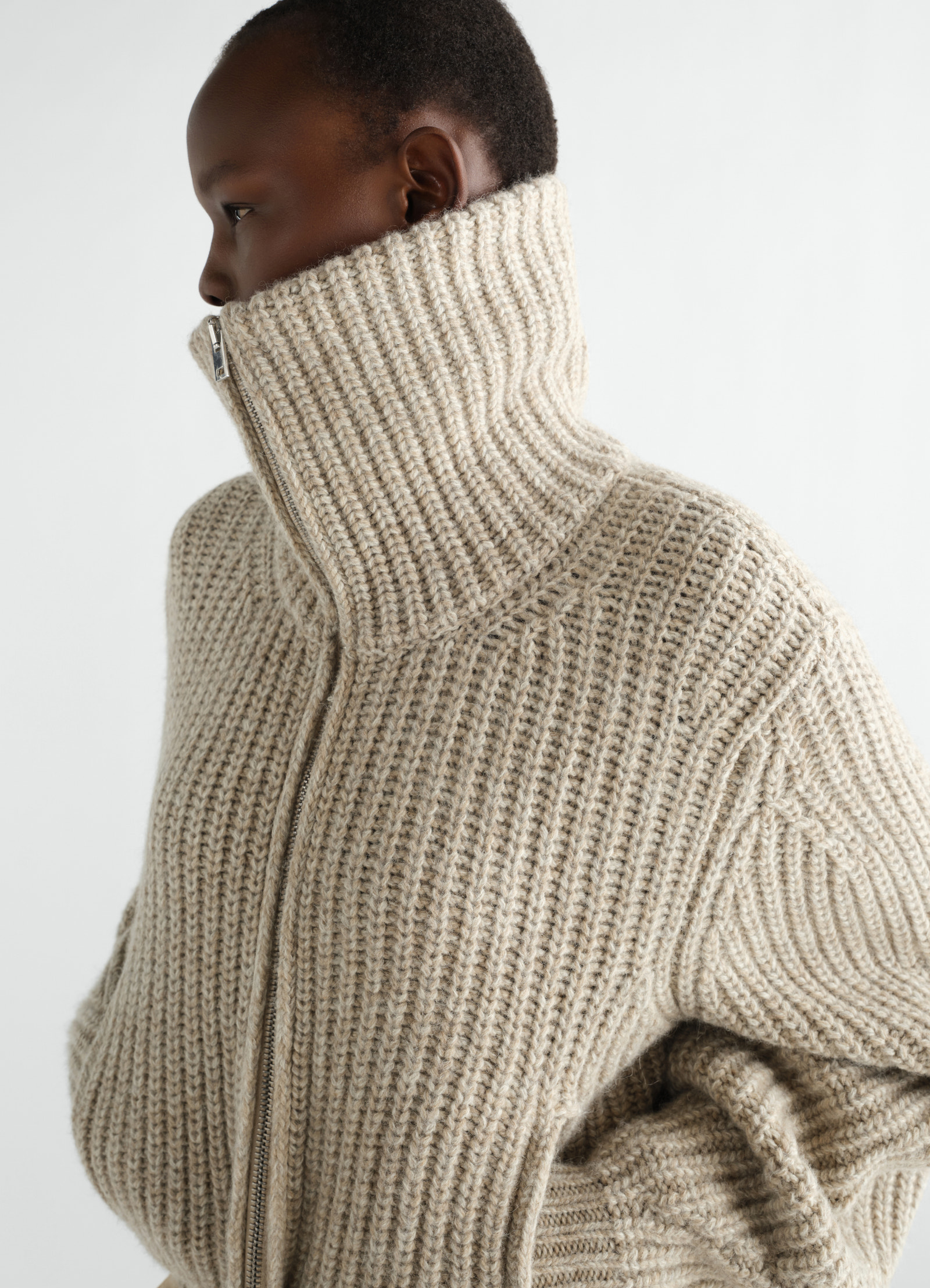 Zipped cardigan in yak alpaca