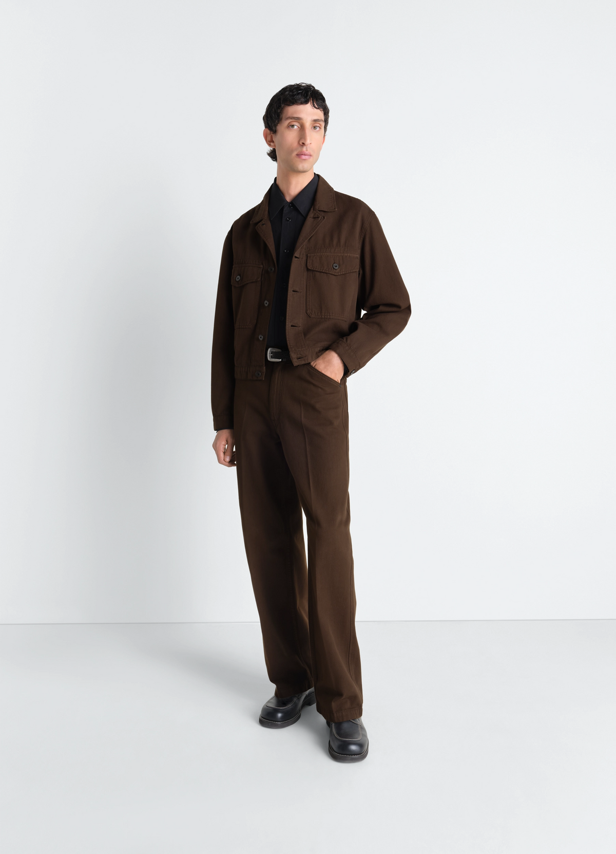 TRUCKER JACKET IN DYED BROKEN TWILL - Cacao - Dyed Broken Twill