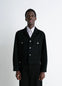 Lemaire Trucker Jacket in Deep Black Thick Denim, model shot, Front view Classic cut