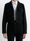 Lemaire Cropped Blouson in Deep Black Thick Denim, model shot, Front view Cropped, button-up design