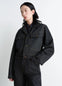 Lemaire Cropped Blouson in Yarn-Dyed Slate Denim, model shot, Front side view Cropped cut, workwear style