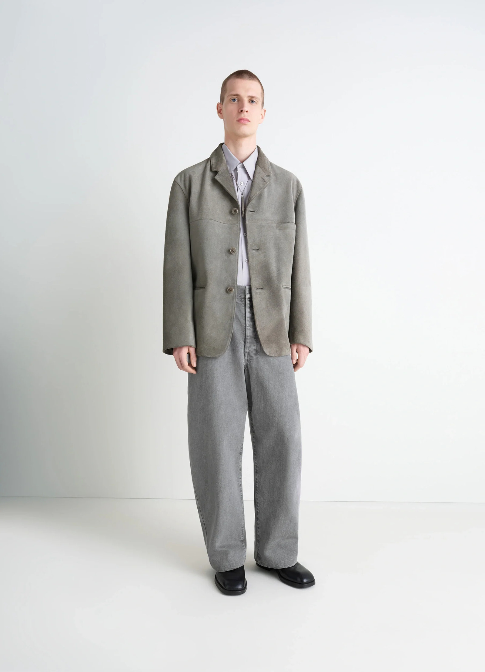 シングルブレスト スエードジャケット - Pebble Gray - Brushed Suede シングルブレスト スエードジャケット - Pebble Gray - Brushed Suede