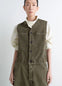 Lemaire Pocket Gilet in Garment Dyed Snow Thick Denim, model shot, front view utilitarian fit