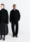 Lemaire Boxy Jacket in Heavy Black Denim, model shot, Front view Boxy cropped fit