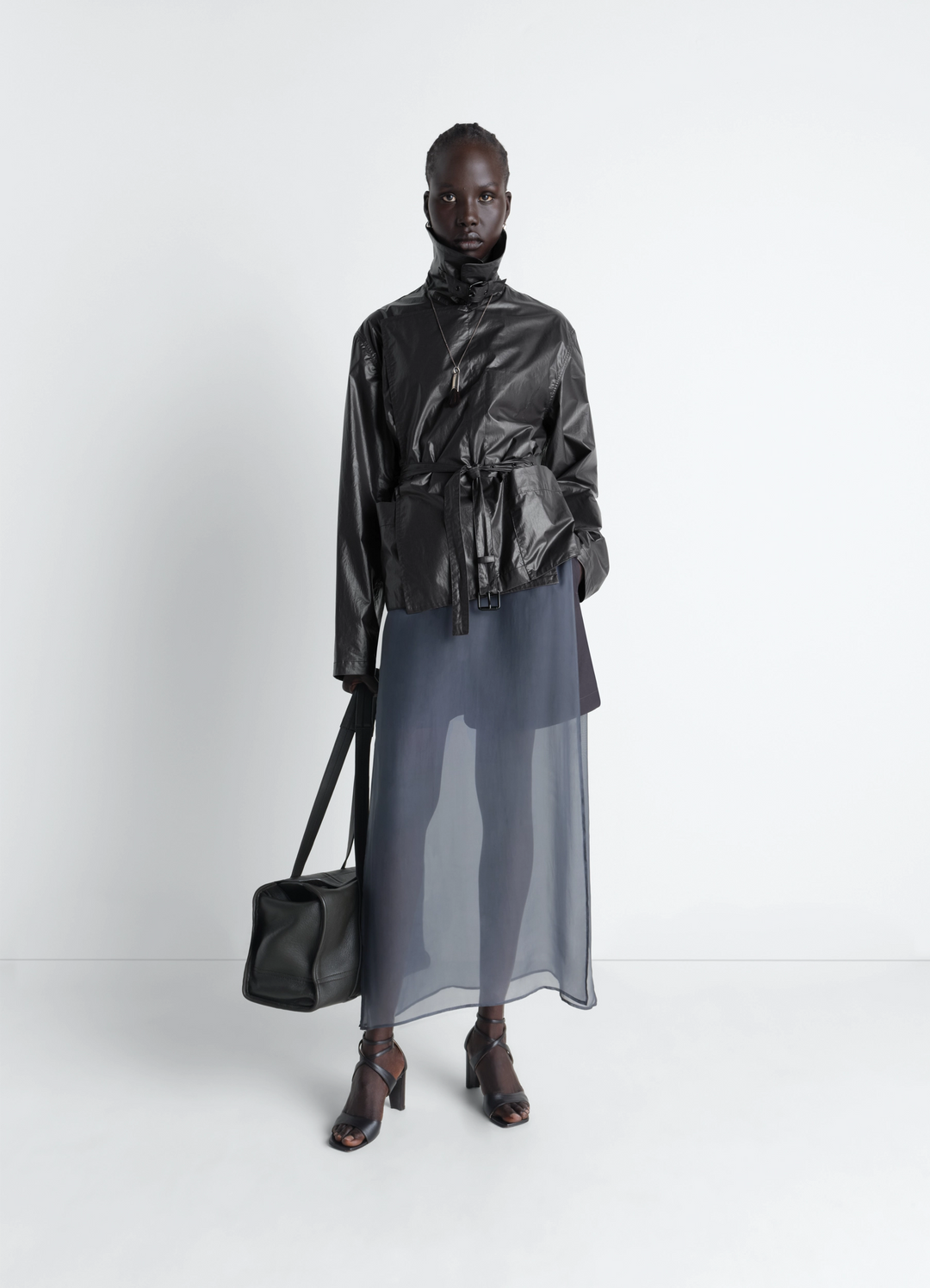 ASYMMETRICAL SHIRT DRESS IN DRY SILK - Aluminium - Dry Silk - Women | LEMAIRE ASYMMETRICAL SHIRT DRESS IN DRY SILK - Aluminium - Dry Silk - Women | LEMAIRE