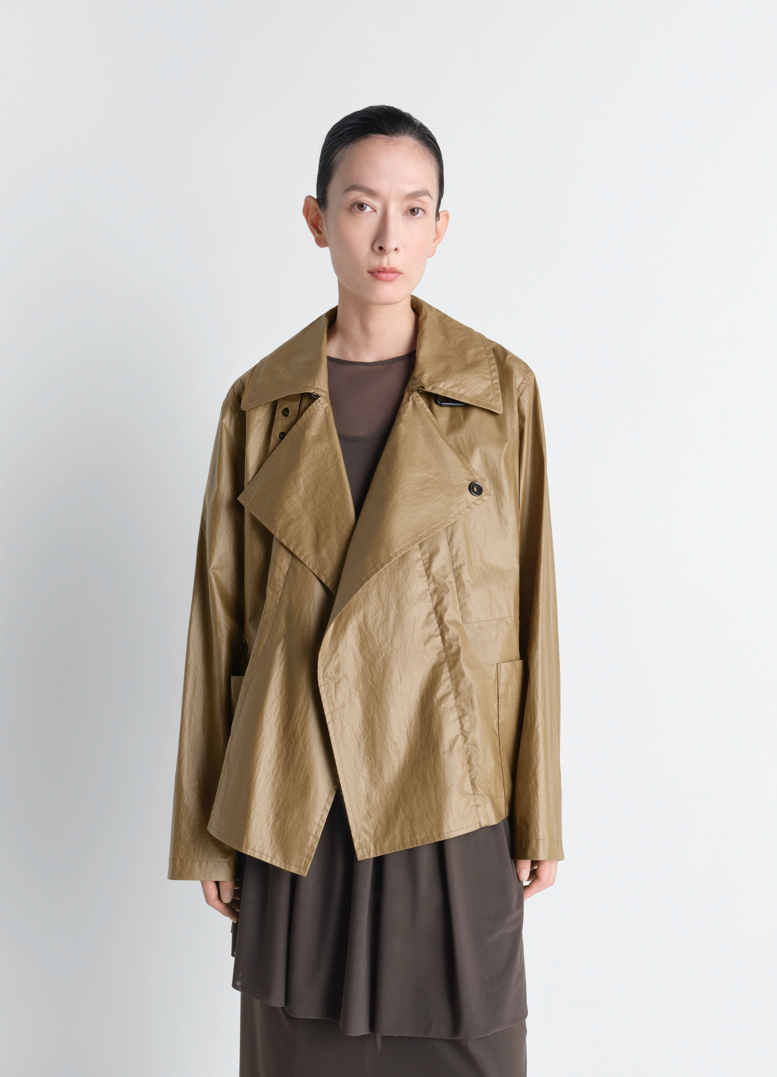 ライトコーティングコットンのライトラップジャケット - Khaki - 撥水