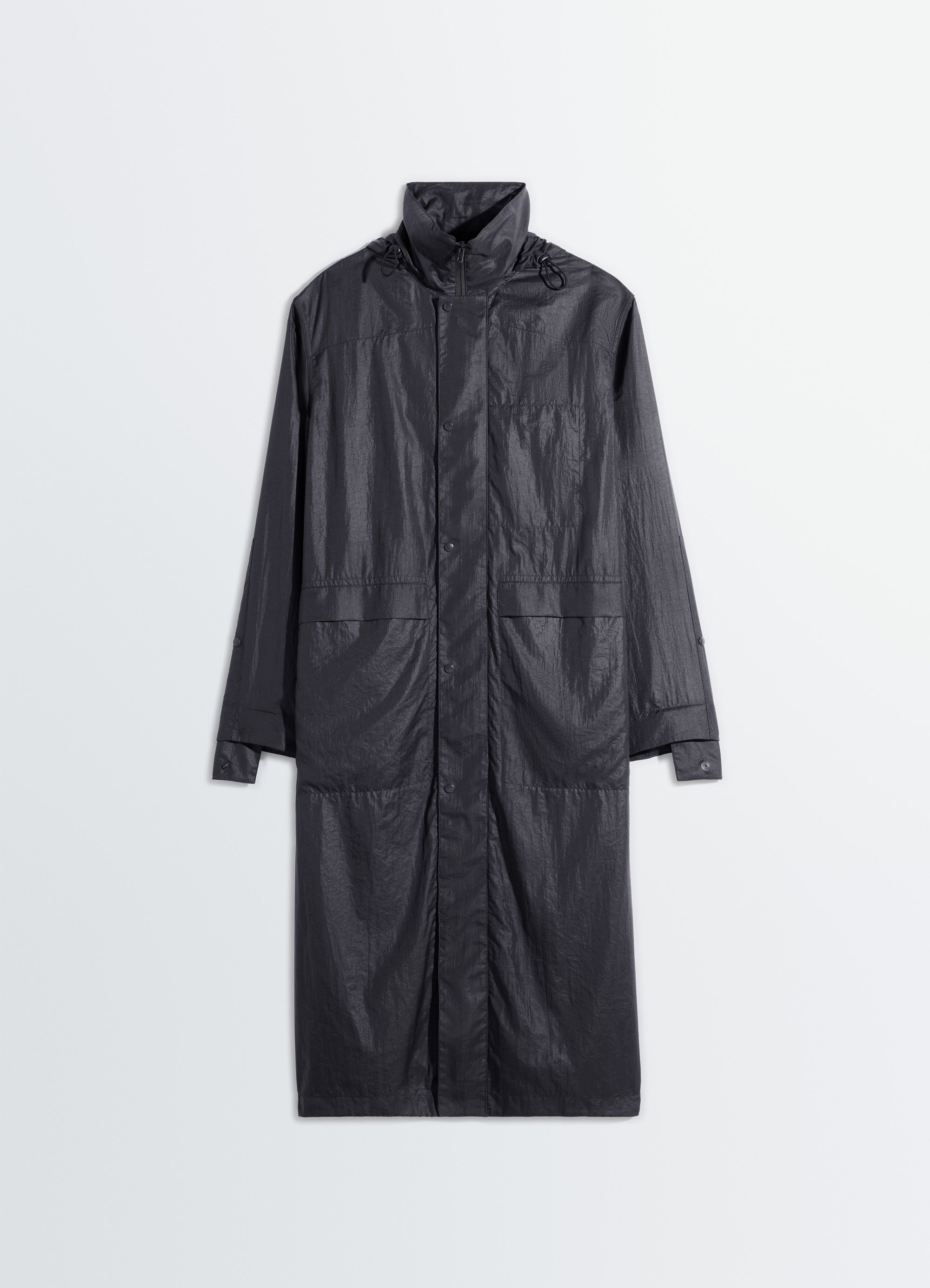 HOODED RAINCOAT IN LIGHT NYLON - Ash Black - Water Repellent Light