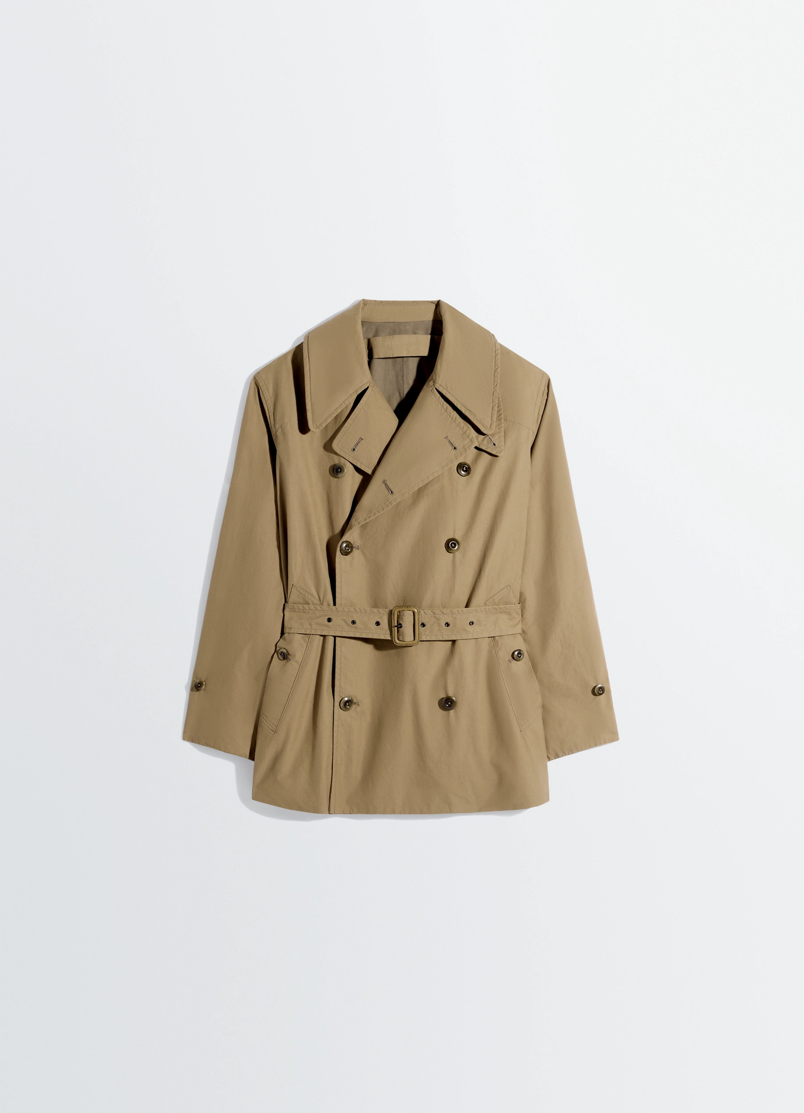 Cropped trench in ventile® cotton, product shot, folded flat view structured shoulders