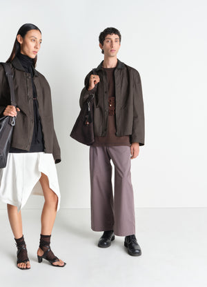 コットンツイルのレザーカラーブルゾン