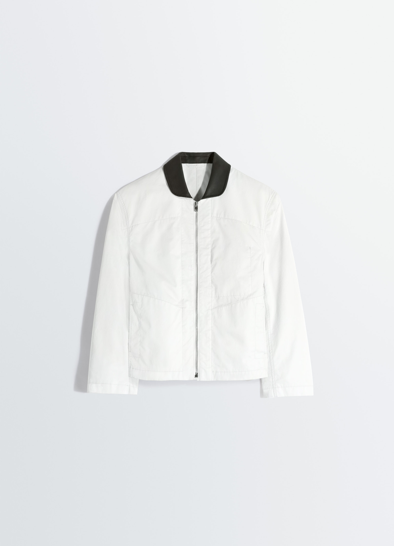 Leather collar blouson in cotton twill