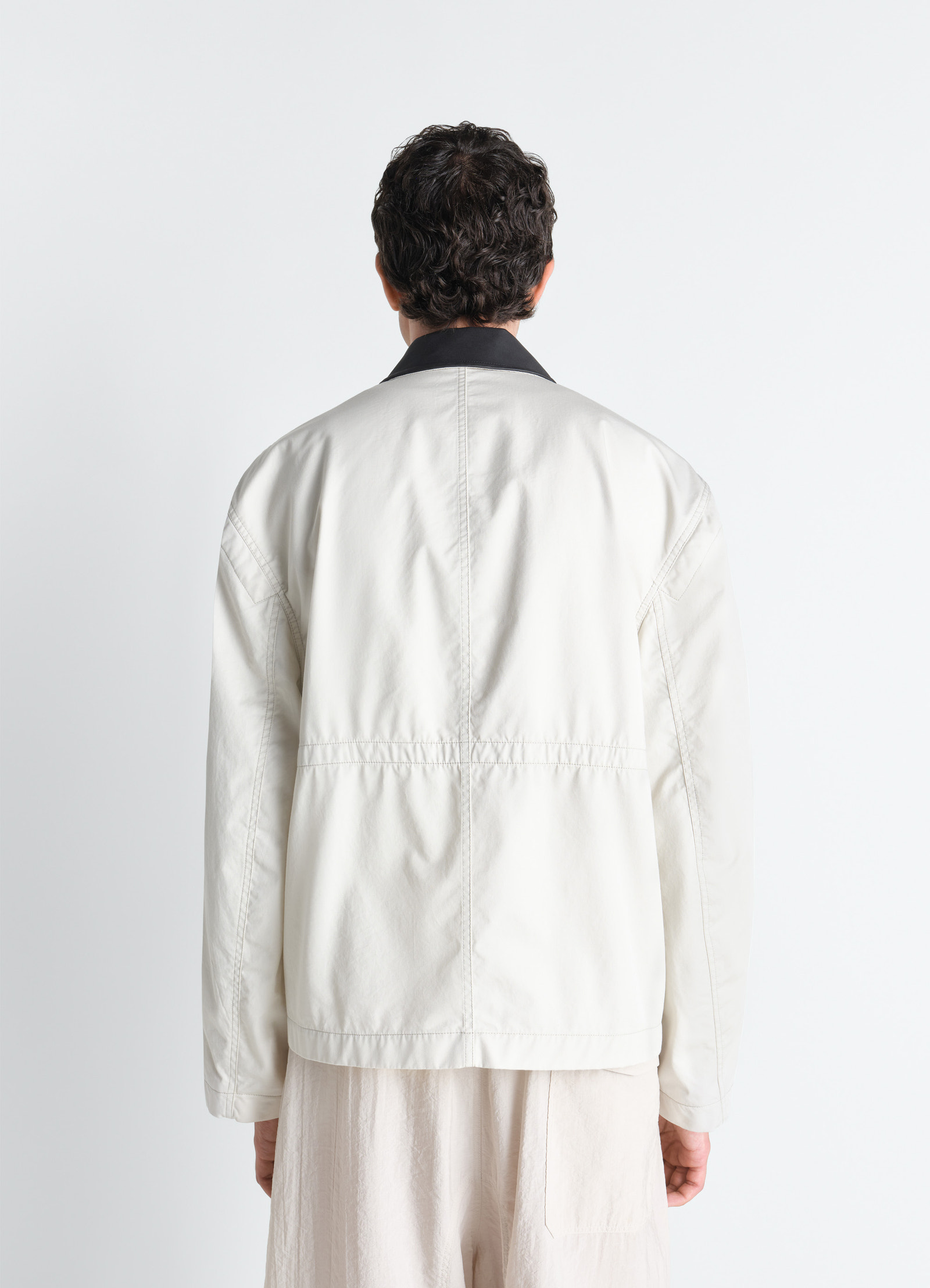 Leather collar blouson in cotton twill