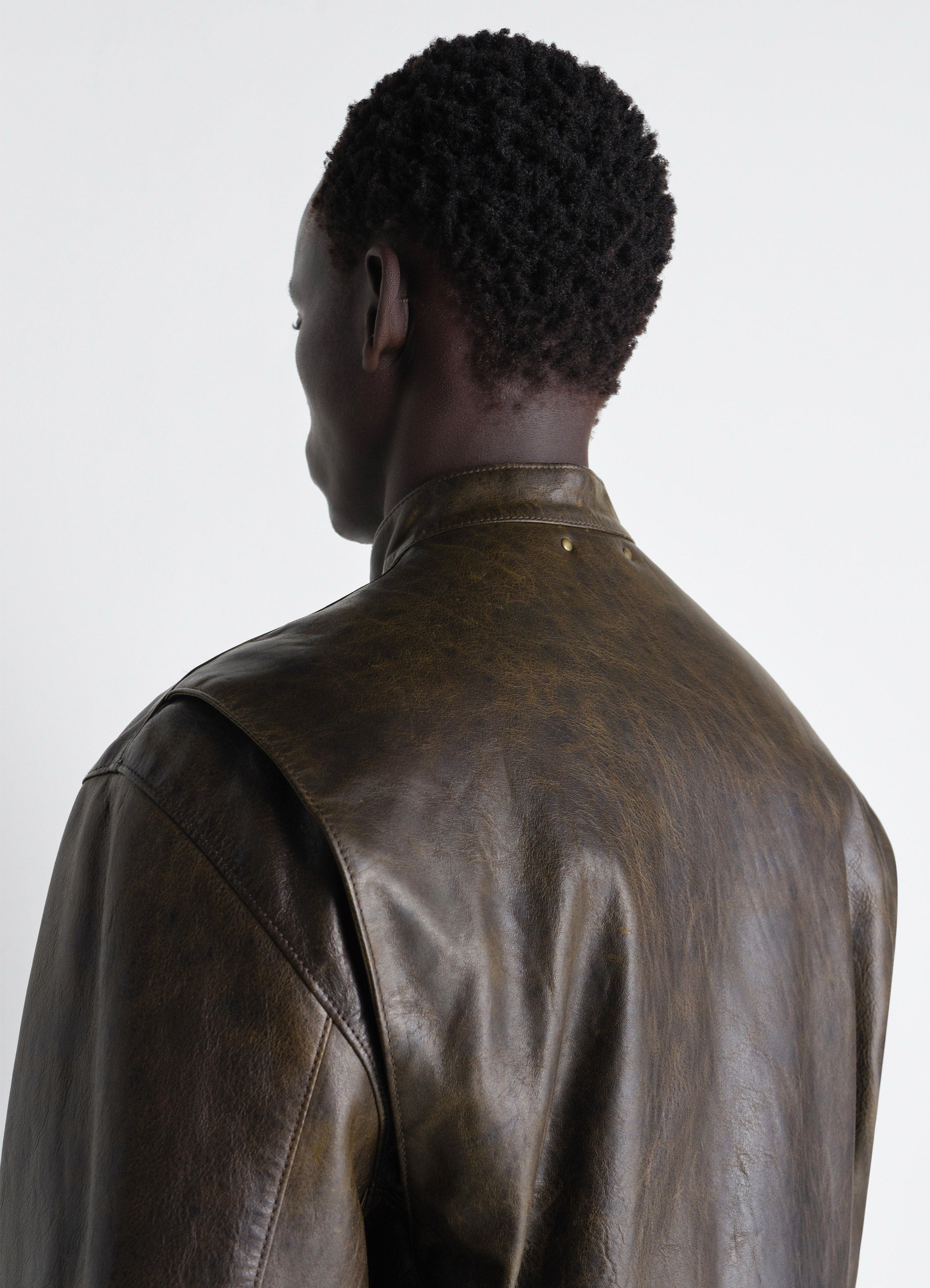 ワックスカウレザーのボクシーバイカージャケット - Bronze - ワックス