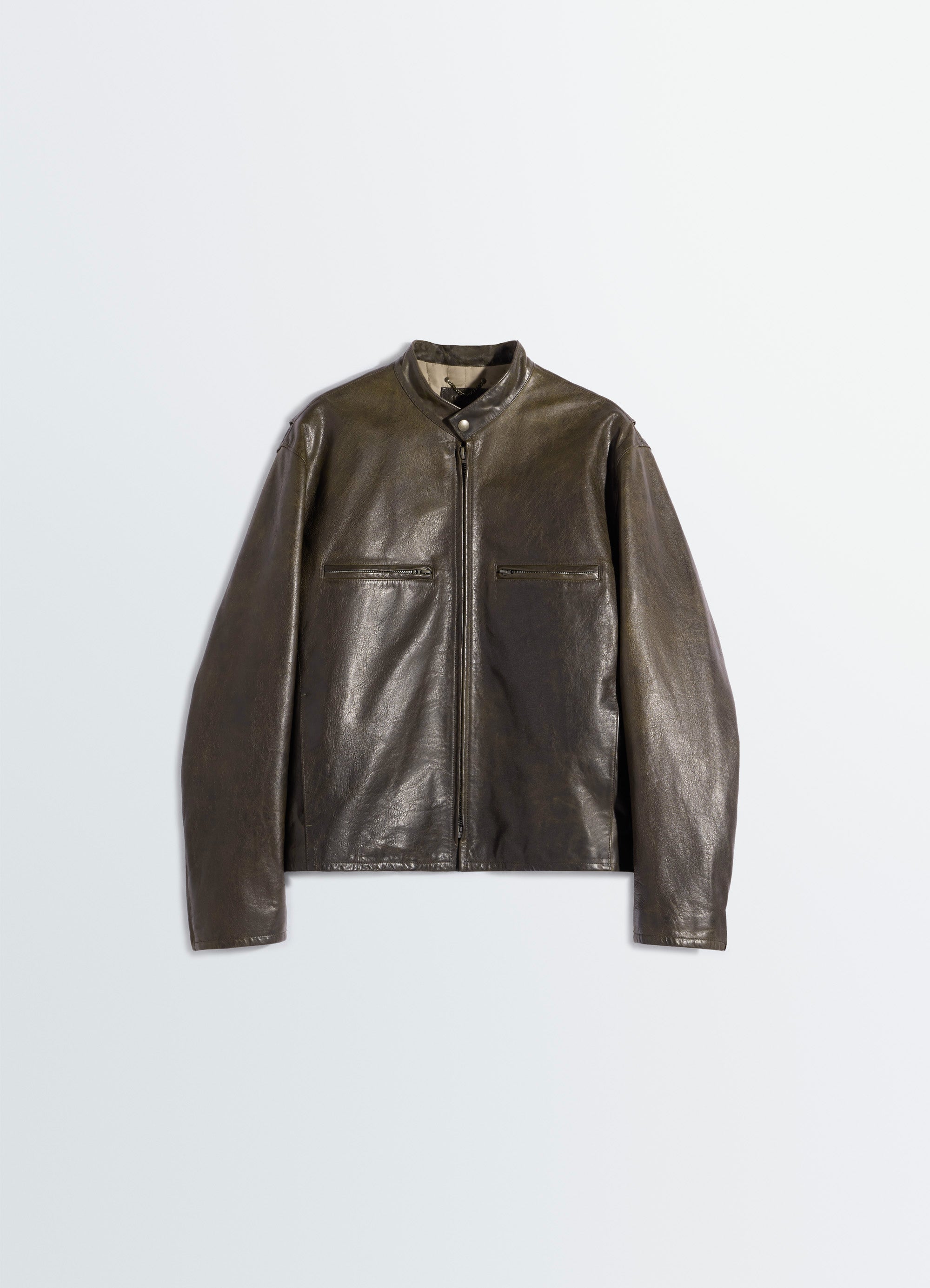 ワックスカウレザーのボクシーバイカージャケット - Bronze - ワックス