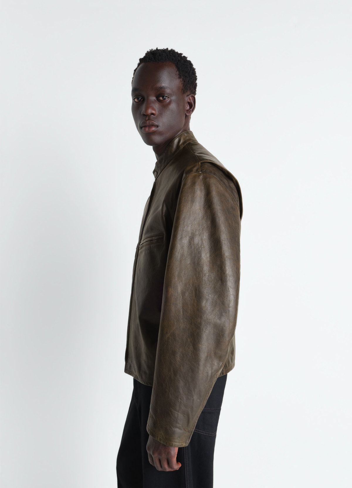 BOXY BIKER JACKET IN WAXY COW LEATHER - Bronze - Waxy Cow Leather - Men ...