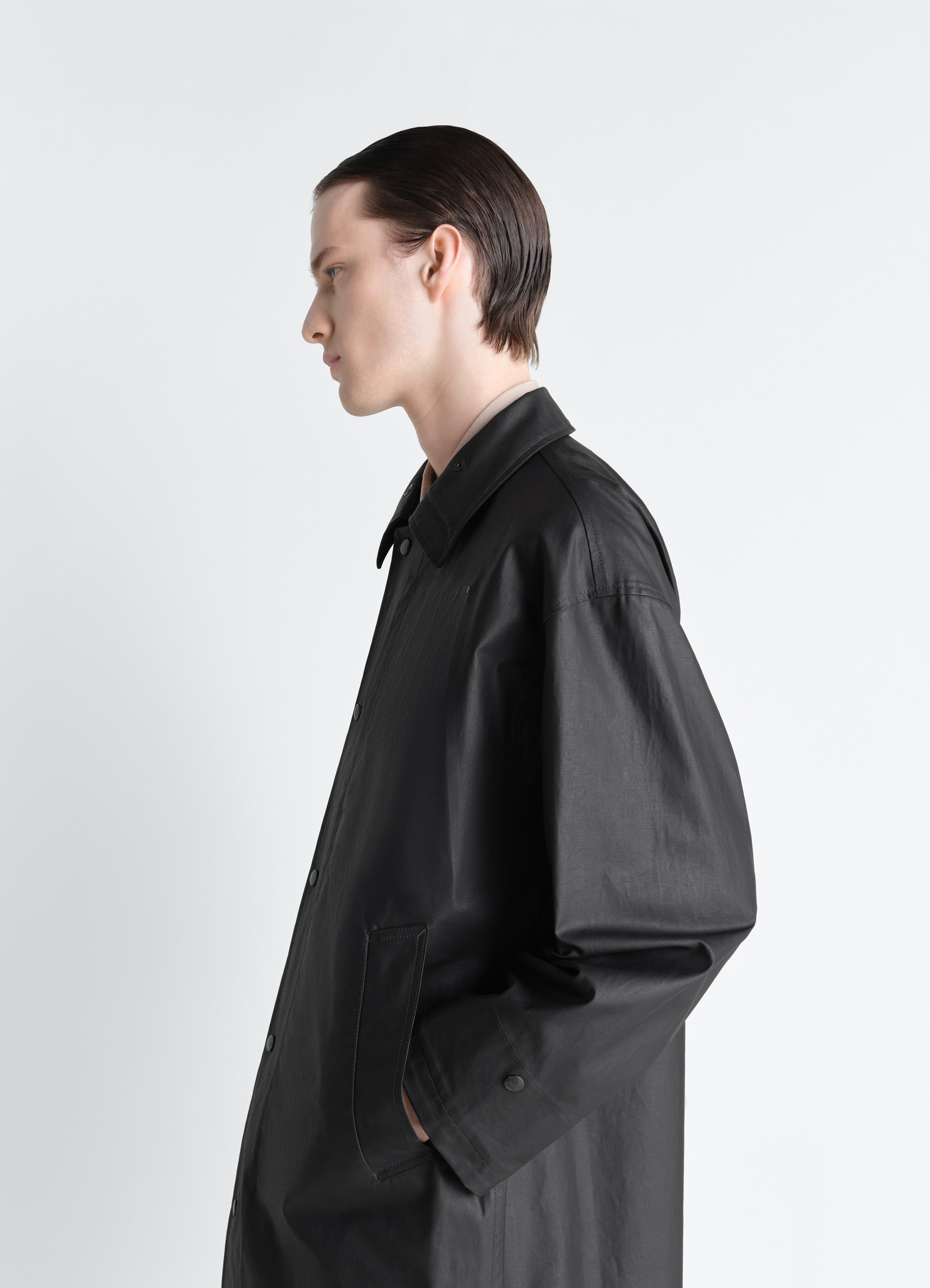 RAINCOAT IN RESINATED COTTON - Slate Black - Water Repellent