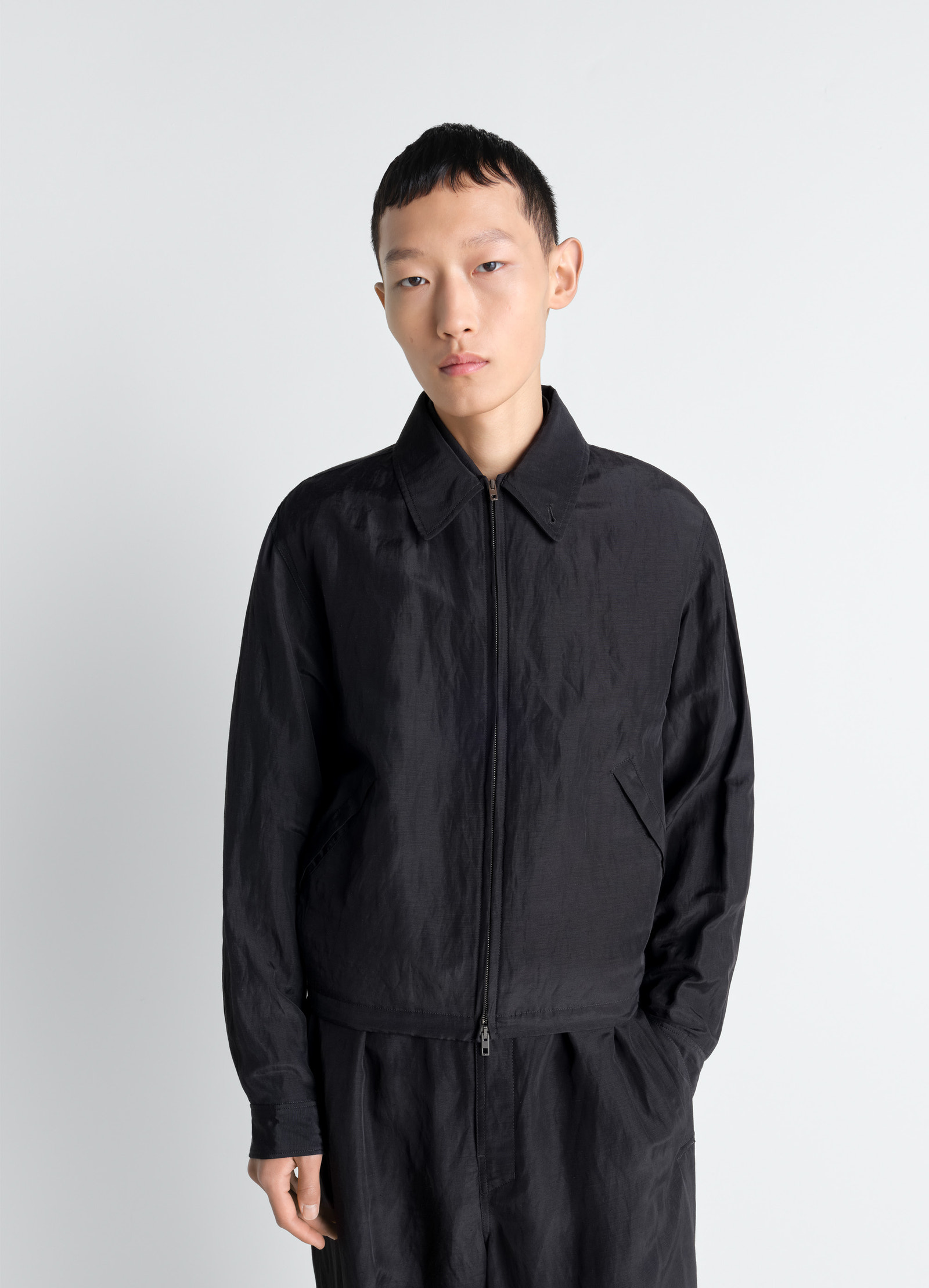 Lemaire short blouson in linen viscose, model shot, front view relaxed fit