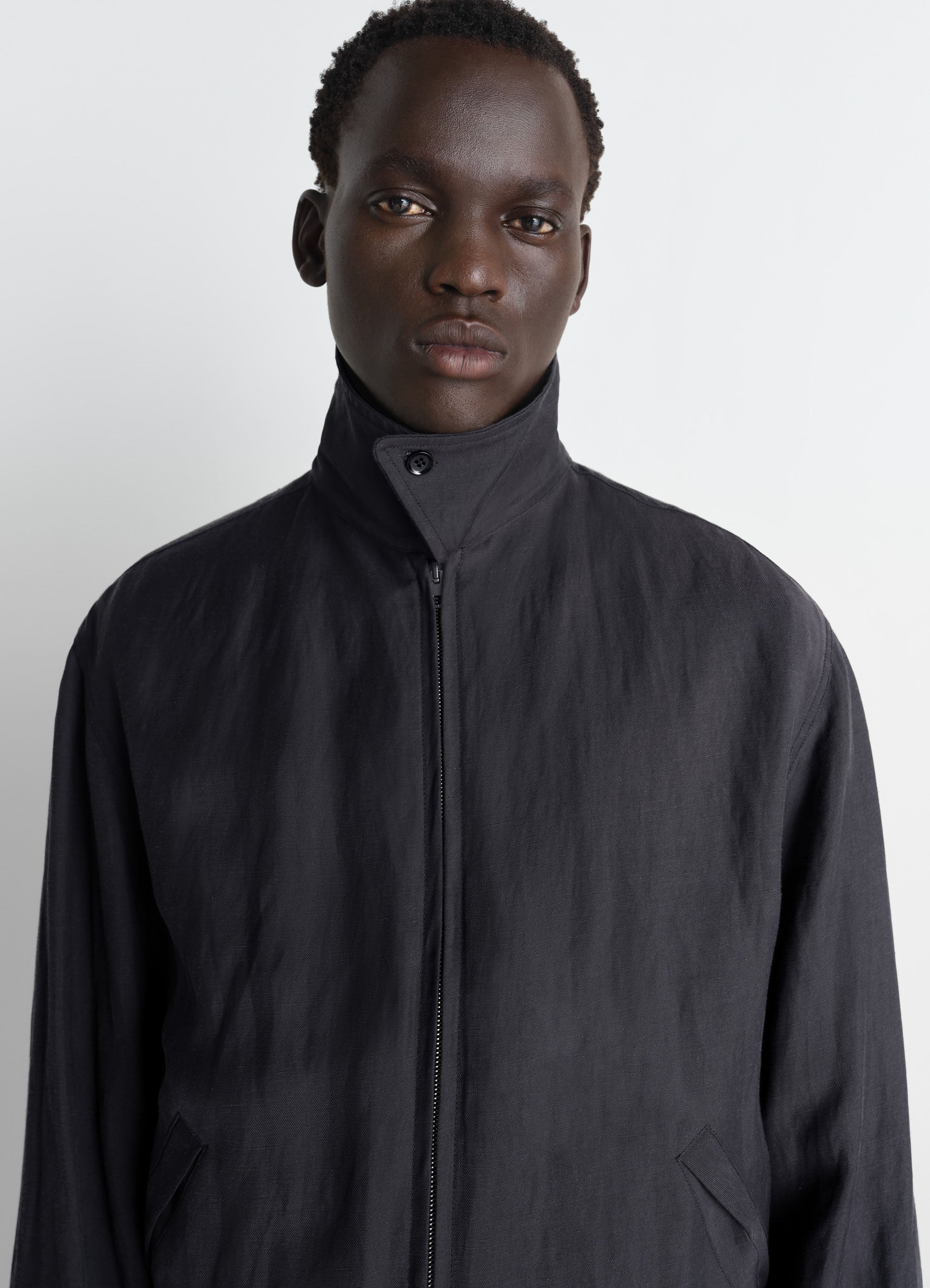 SHORT BLOUSON IN VISCOSE LINEN GABARDINE - Ash Black - Viscose