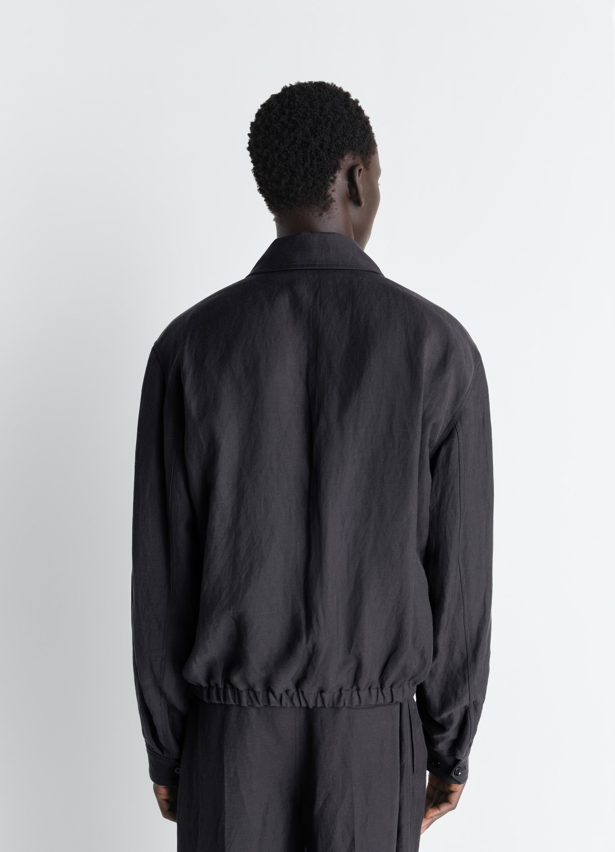 SHORT BLOUSON IN VISCOSE LINEN GABARDINE - Ash Black - Viscose