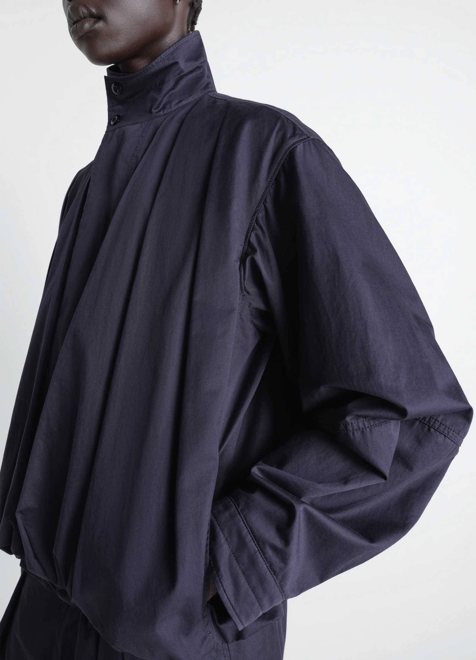 Soft pleated blouson in cotton satin