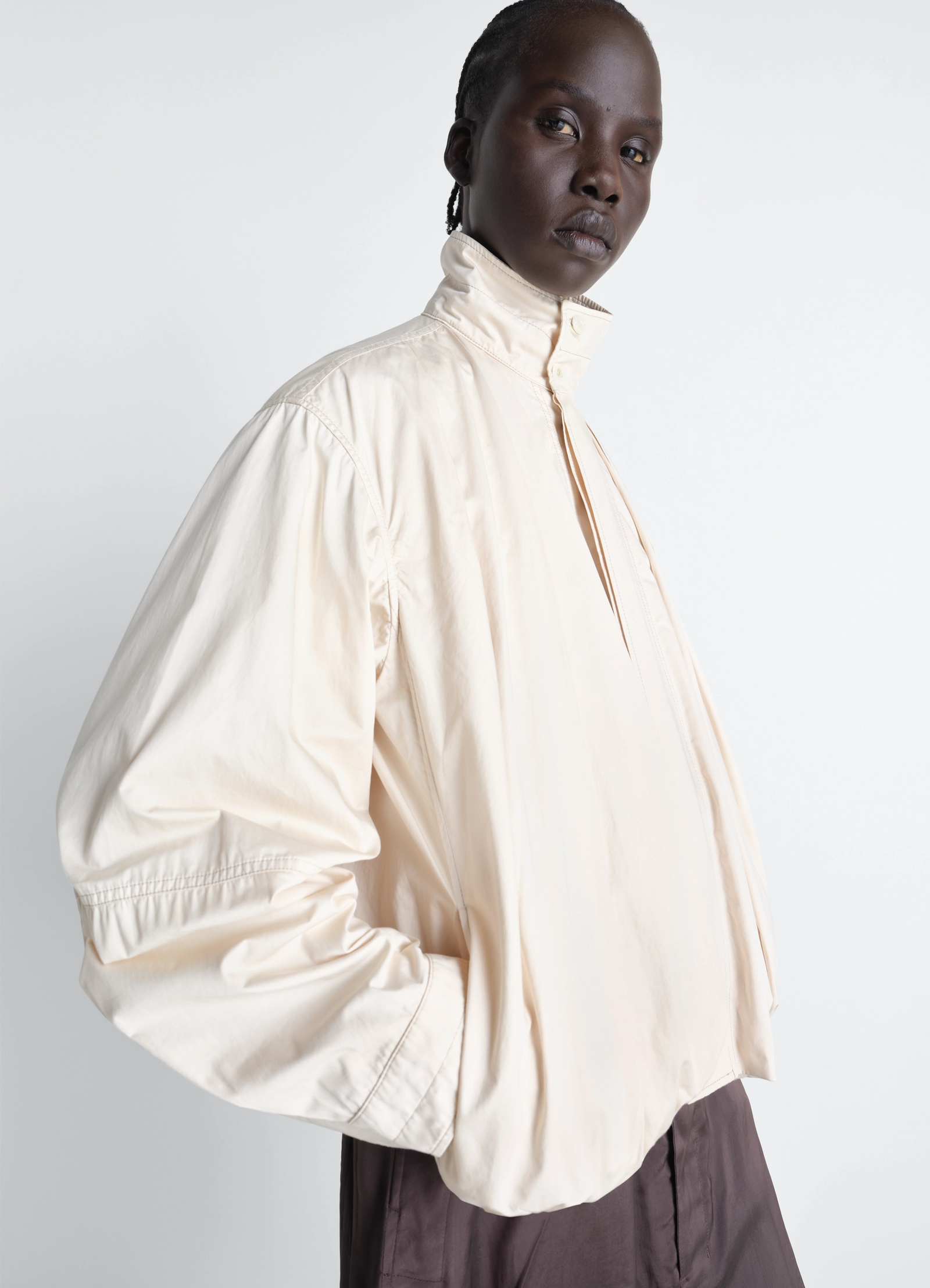 Soft pleated blouson in cotton satin
