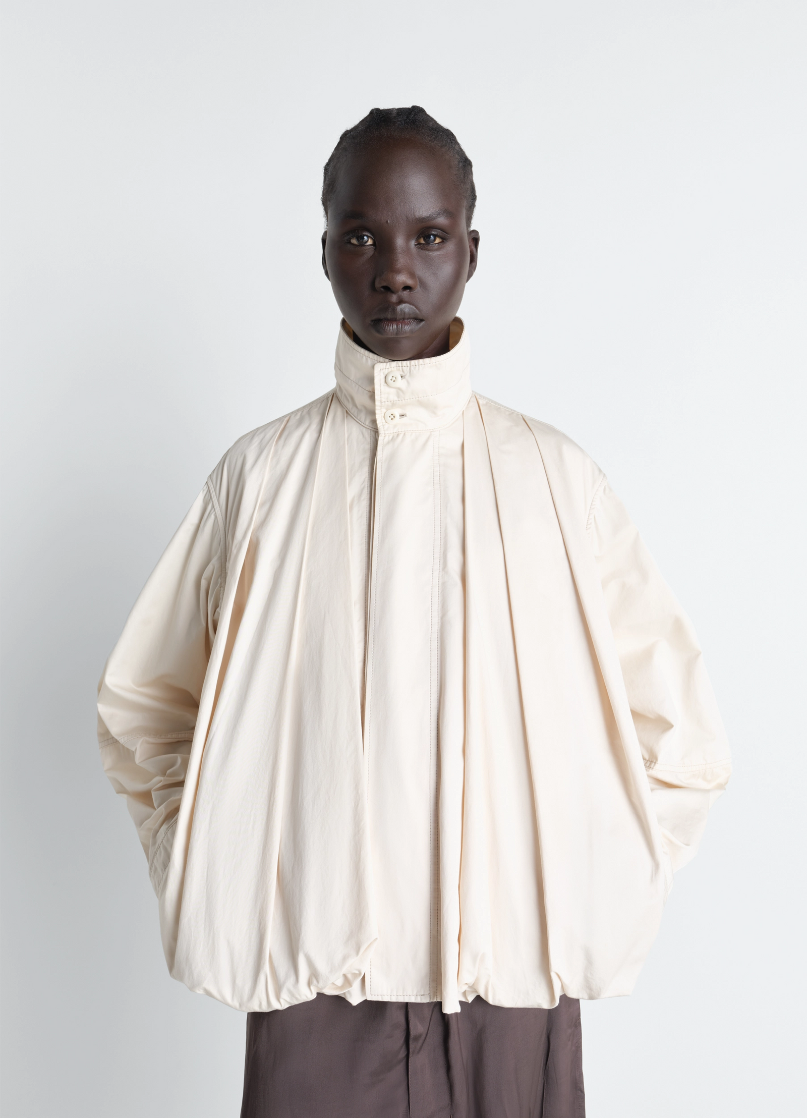 Soft pleated blouson in cotton satin