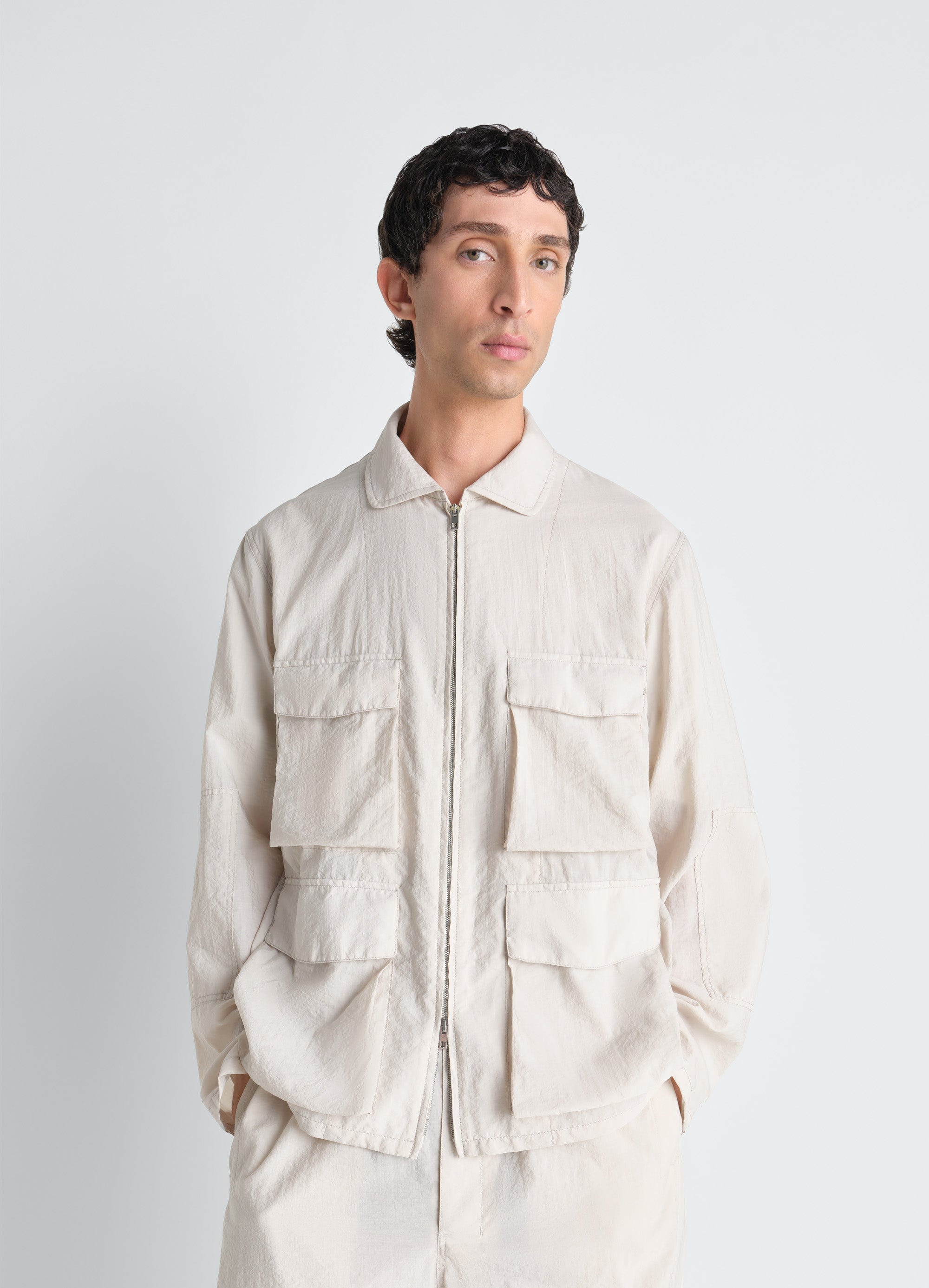 3D POCKET JACKET IN WASHED TECHNICAL COTTON - Plaster - Washed