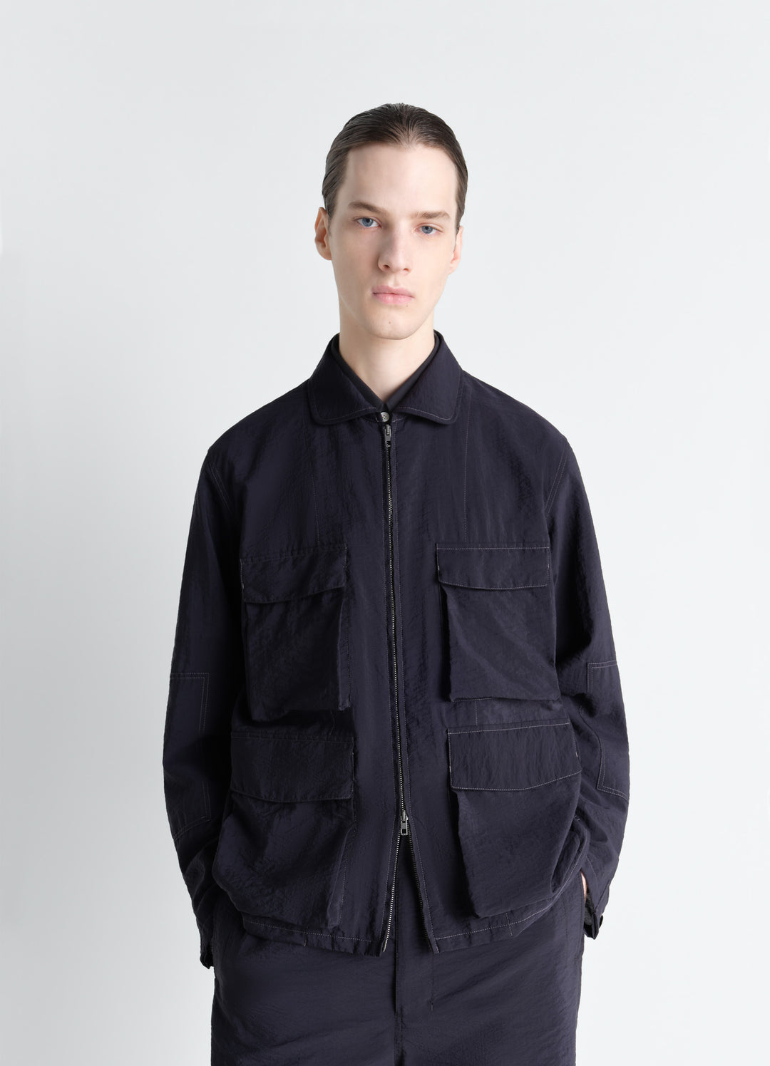 3D POCKET JACKET IN WASHED TECHNICAL COTTON