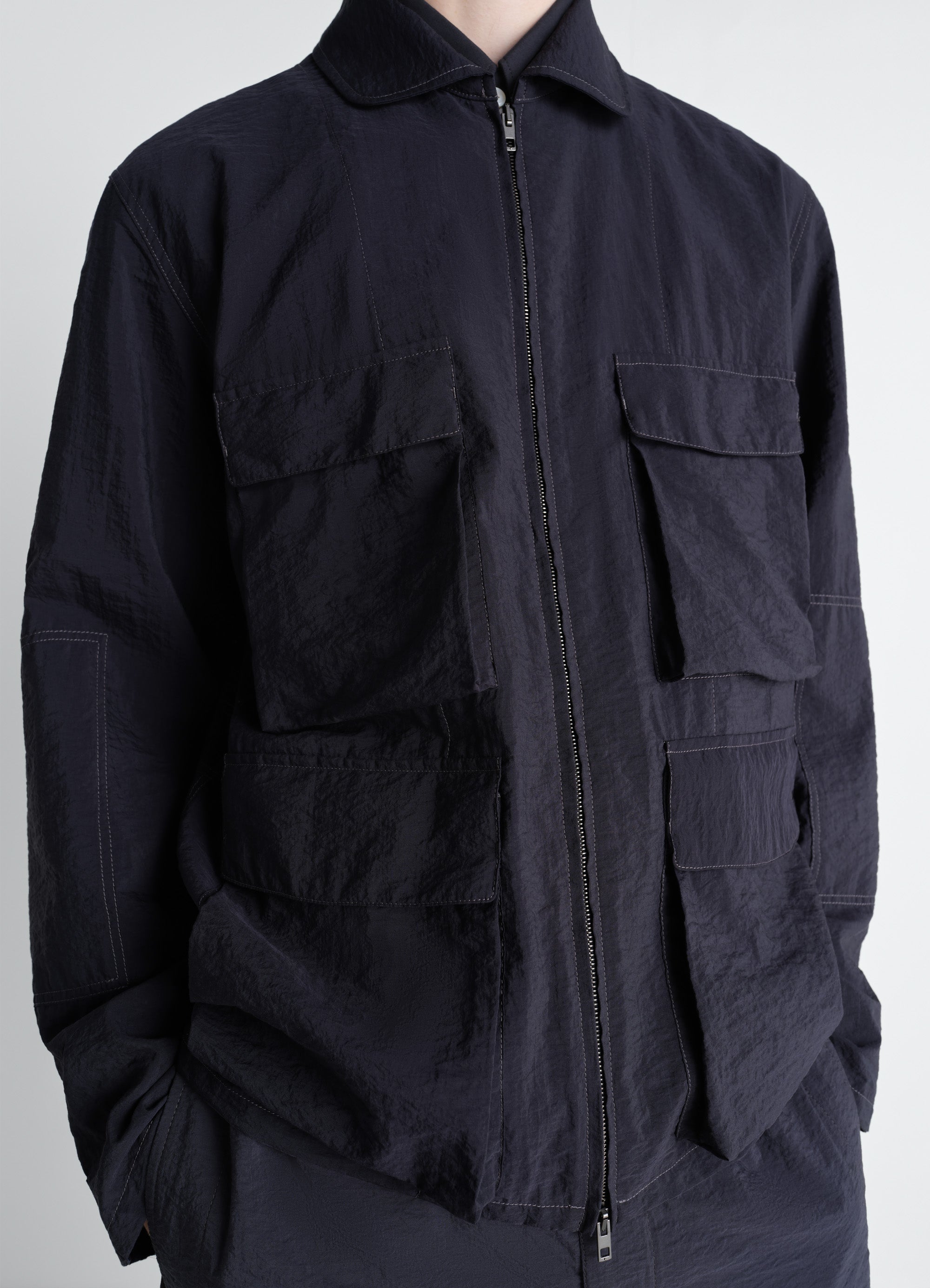 3D POCKET JACKET IN WASHED TECHNICAL COTTON - Squid Ink - Washed