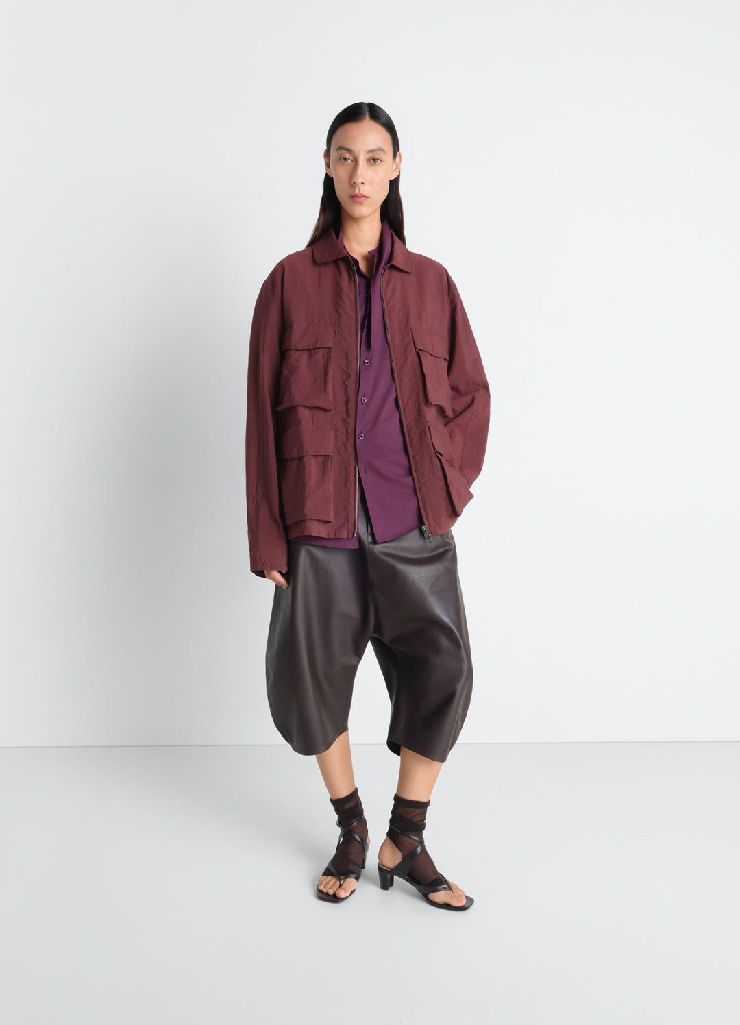 3D Pocket Jacket in Washed Technical Cotton, model shot, front view safari-style, unlined