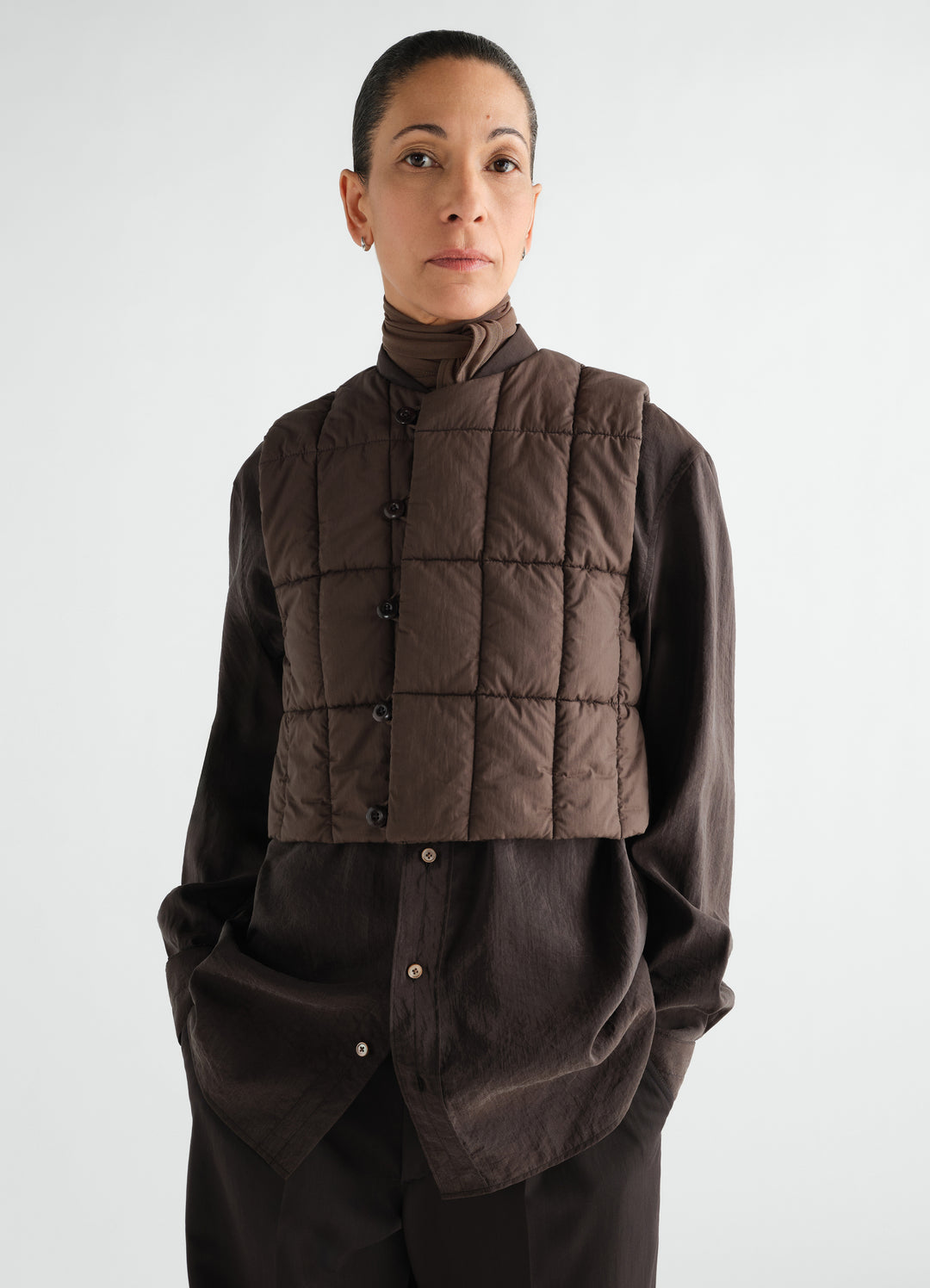 PADDED VEST IN WATER-REPELLENT COTTON AND NYLON BLEND