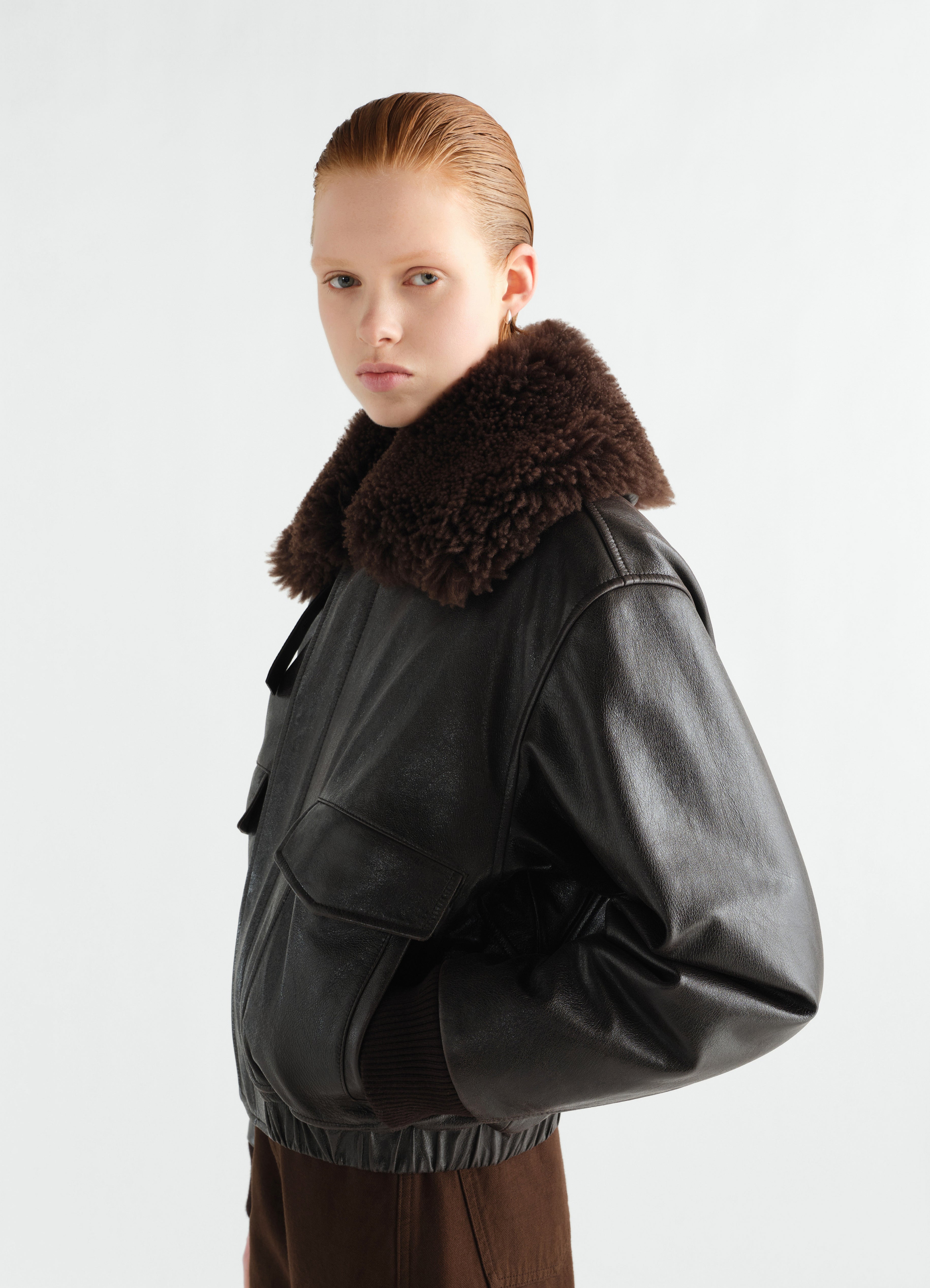 AVIATOR BLOUSON IN SHINY LEATHER - Ebony - Shiny cow leather