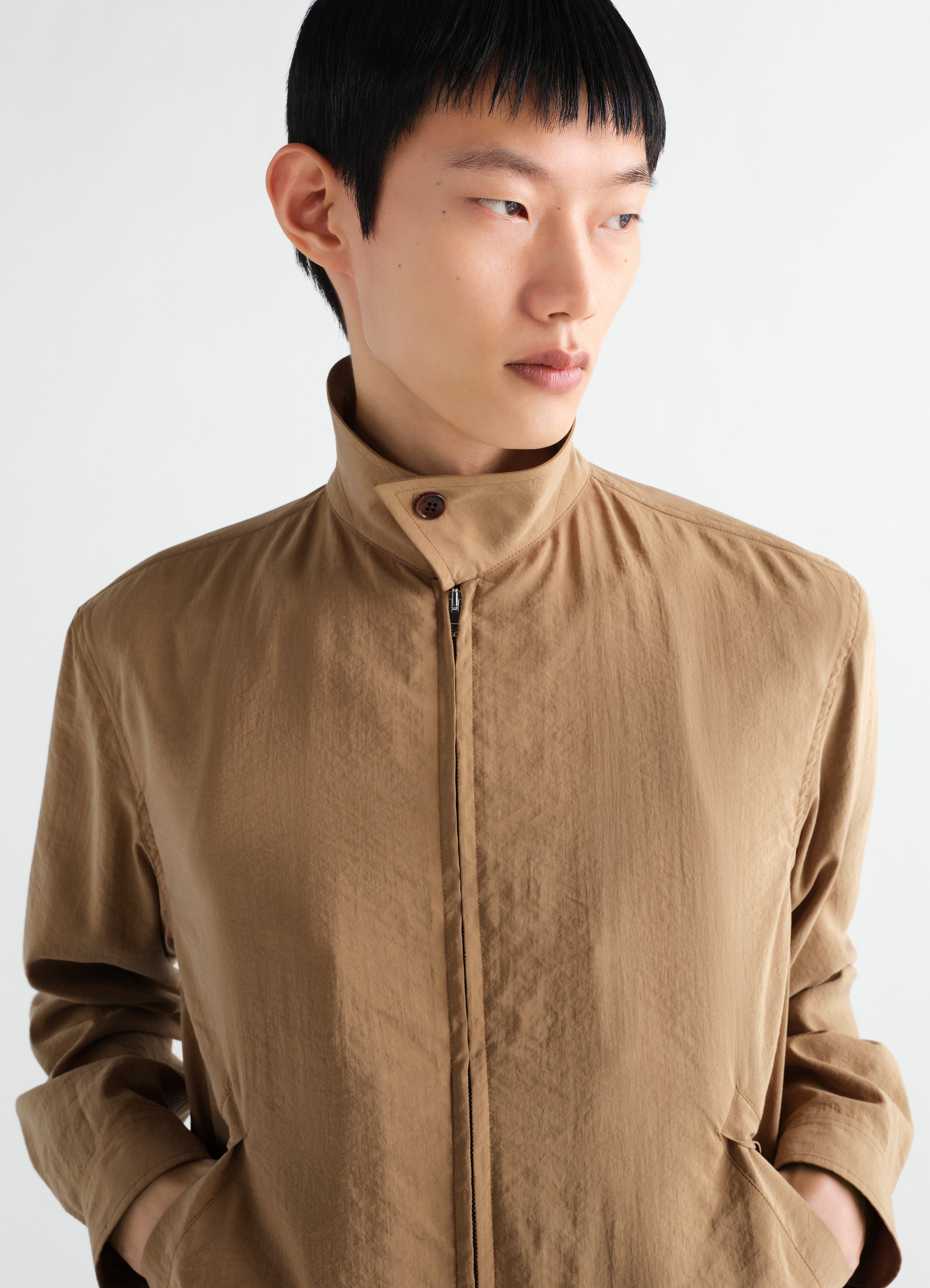 LIGHT ZIPPED BLOUSON IN DRY SILK - Toffee - Dry silk - Men | LEMAIRE