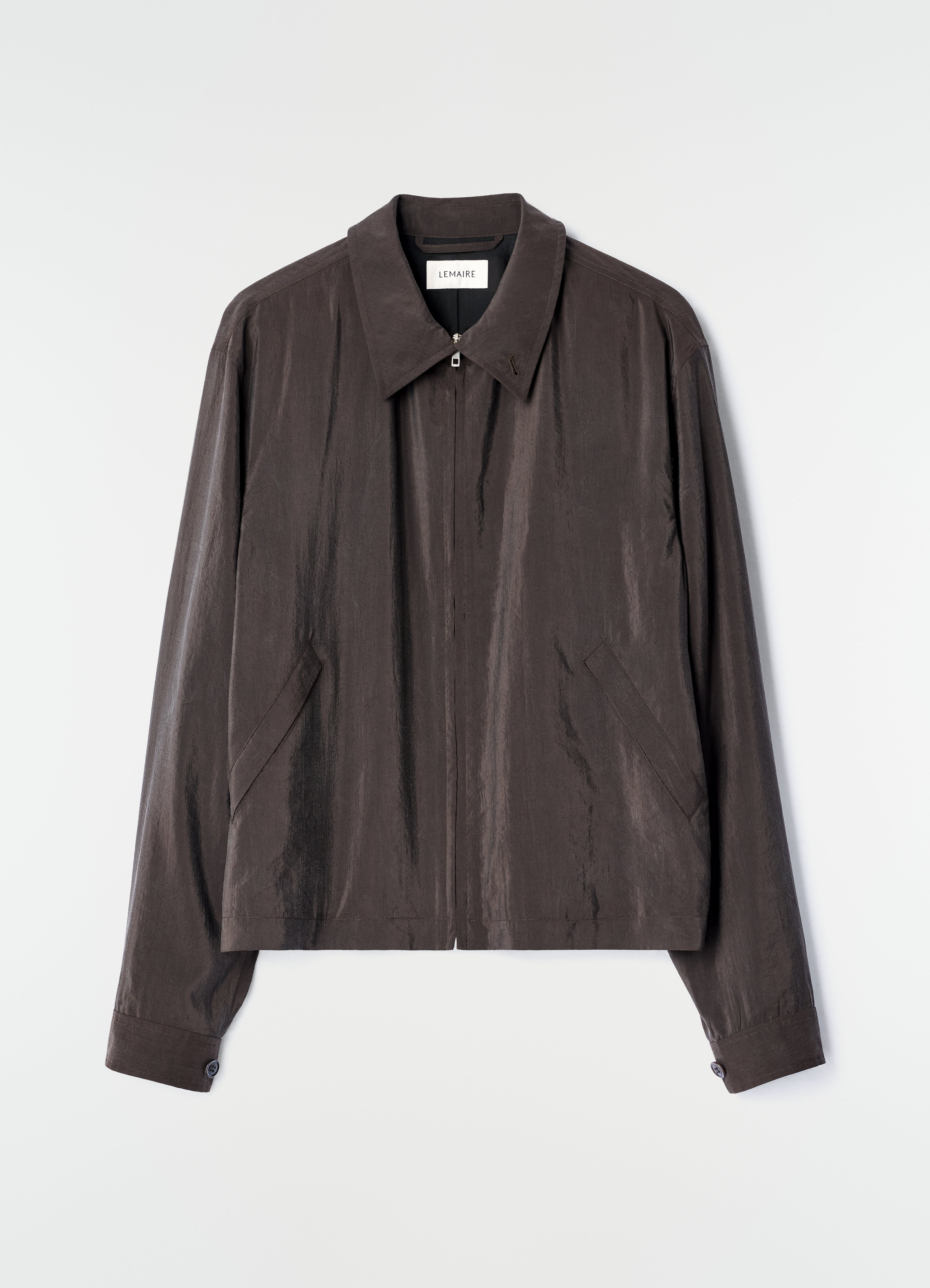 LIGHT ZIPPED BLOUSON IN DRY SILK - Licorice - Dry silk - Men | LEMAIRE