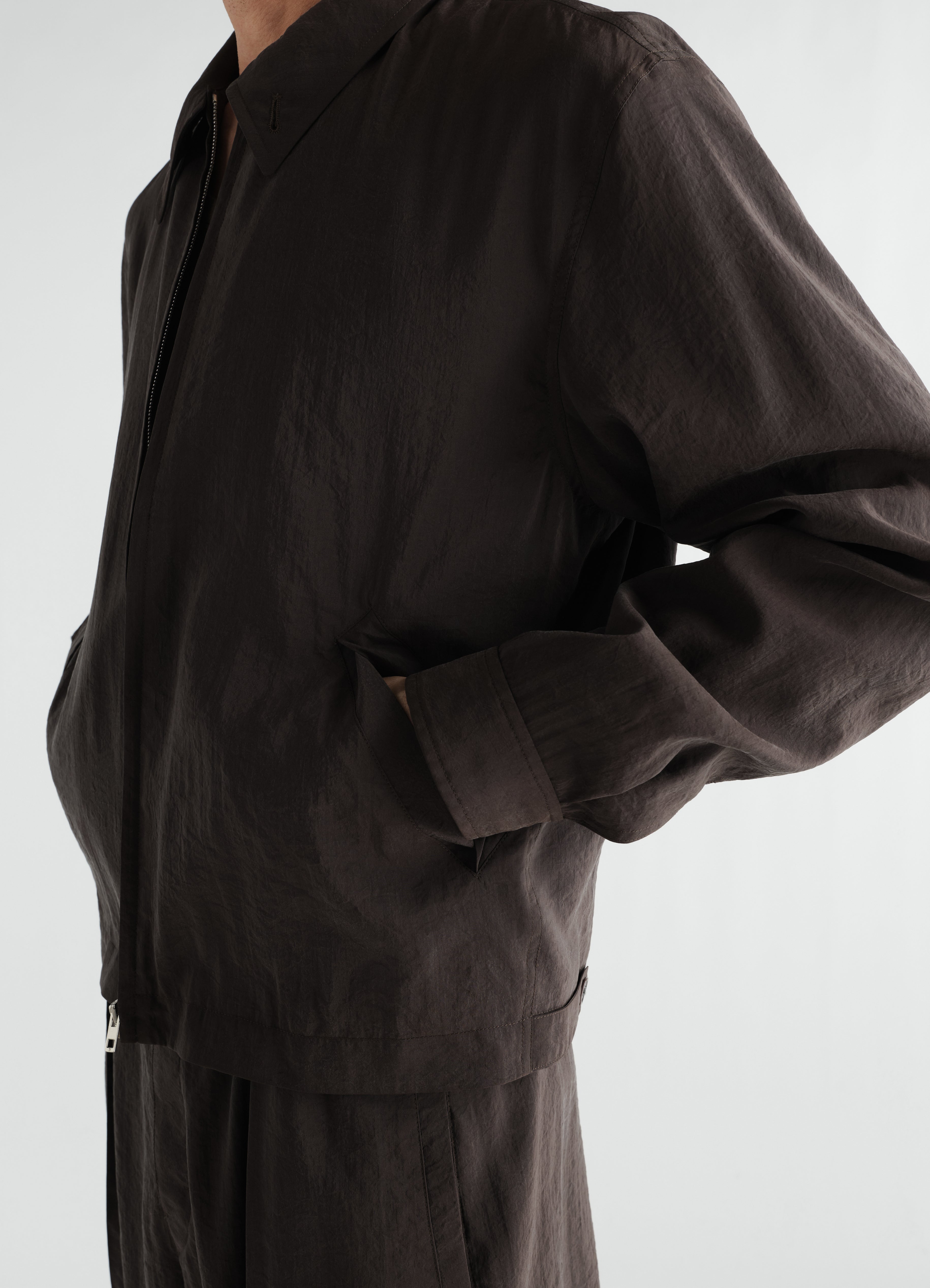 LEMAIRE ZIPPED BLOUSON ブラック LIGHT ZIPPED BLOUSON IN DRY SILK - Licorice - Dry silk - Men | LEMAIRE