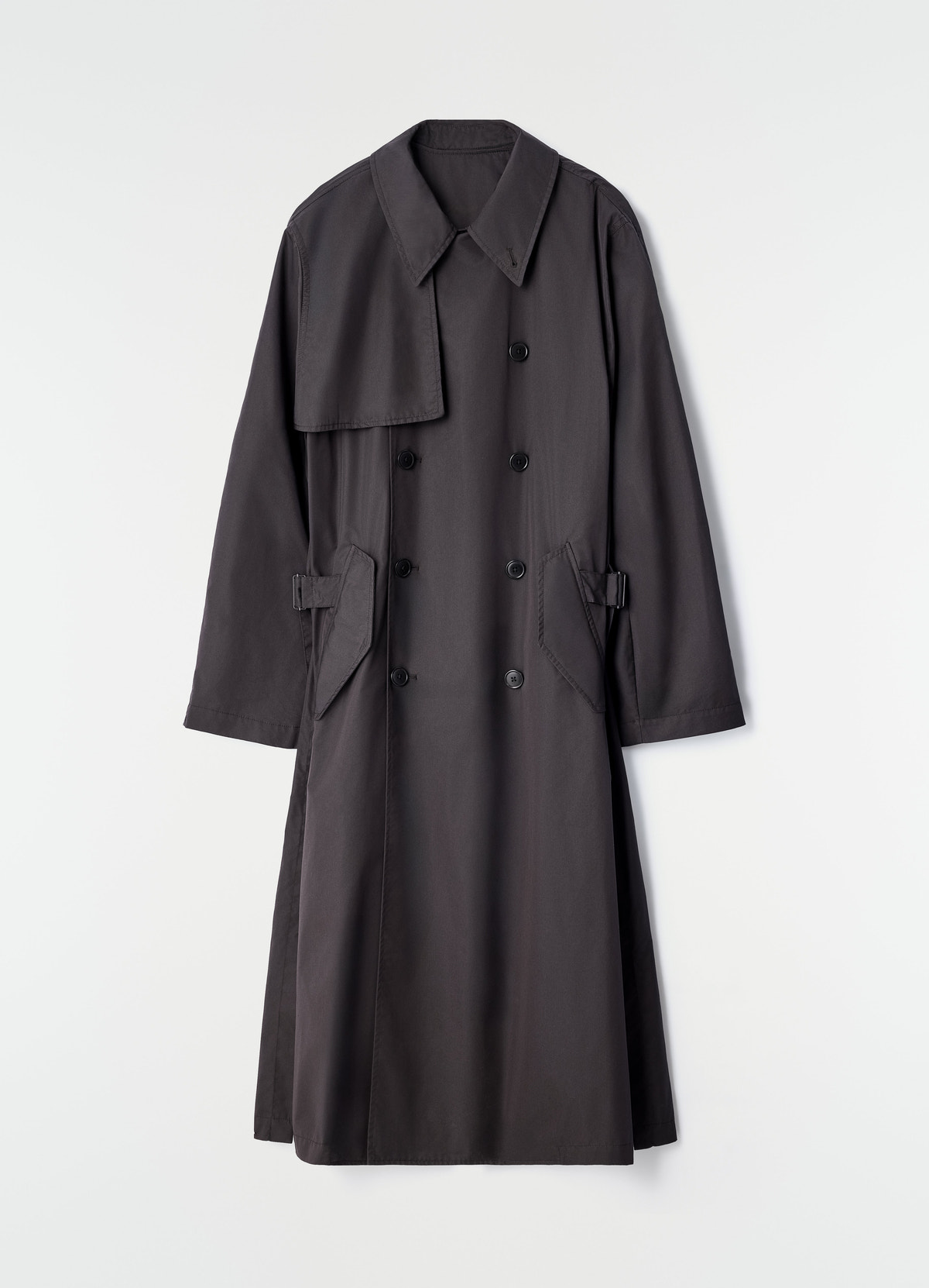 Light black water-repellent cotton gabardine trench coat with double-breasted buttons by lemaire flat lay view