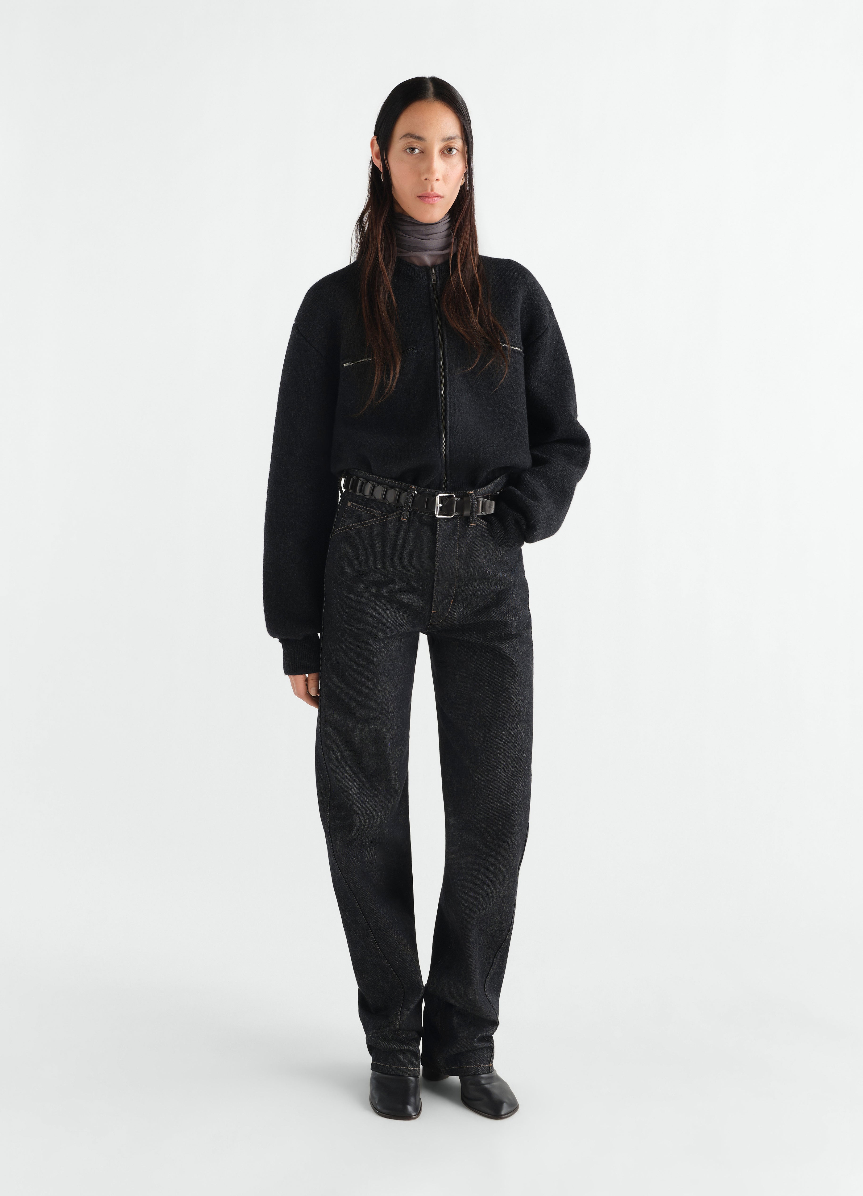 ZIPPED TOP IN ALPACA WOOL BLEND - Coal - Alpaca wool blend - Women