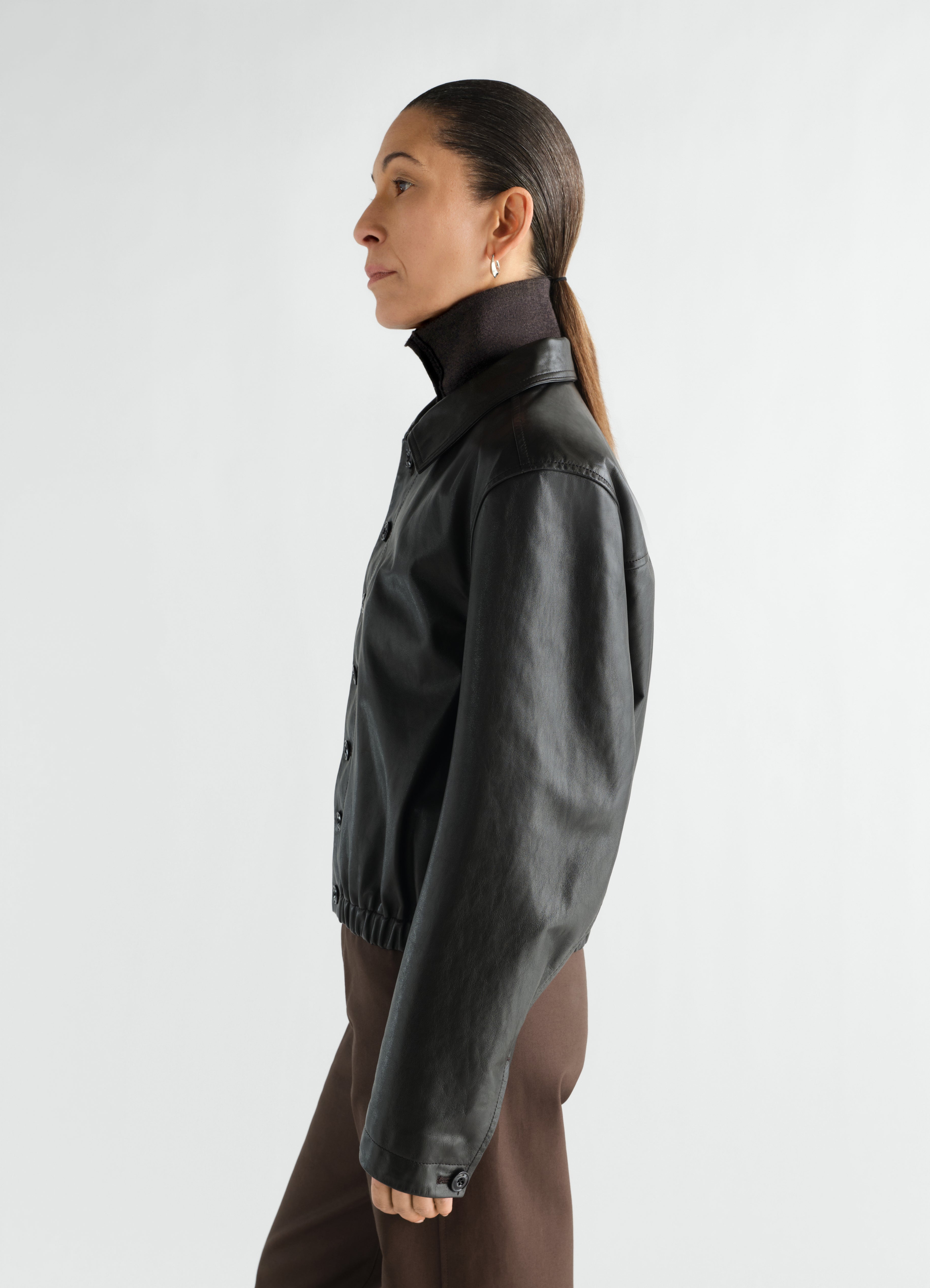 SOFT LEATHER BLOUSON - Dark Espresso - Soft Cow Leather - Women