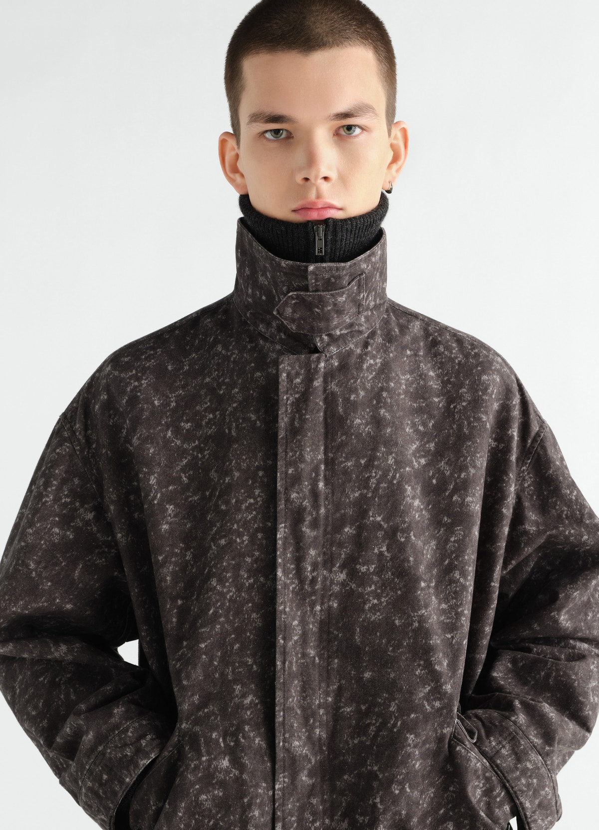 PRINTED MILITARY PARKA IN STORM PRINTED COTTON - Storm Grey - Storm ...