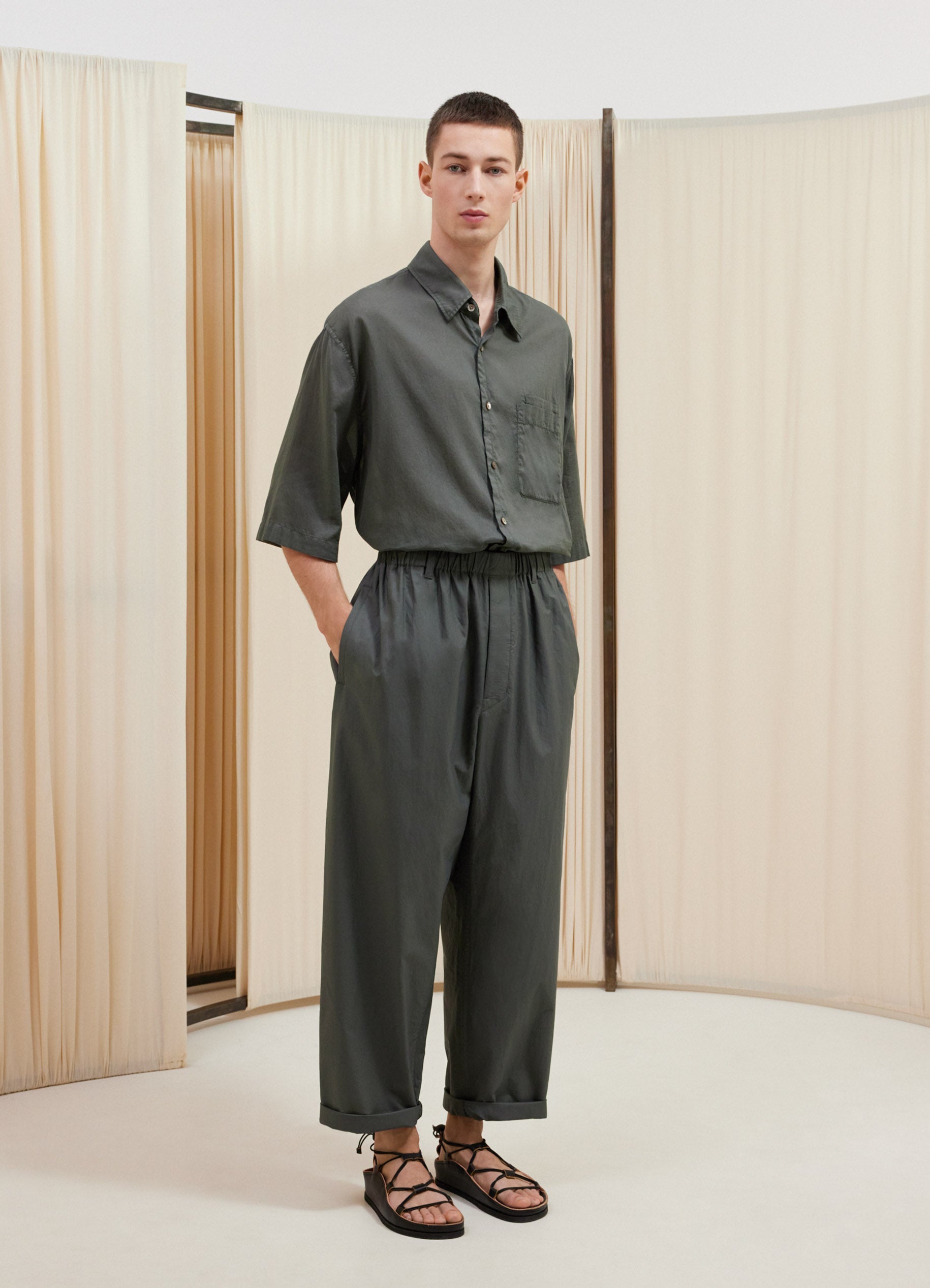 Asphalt Relaxed Pants in Washed Cotton Silk | LEMAIRE