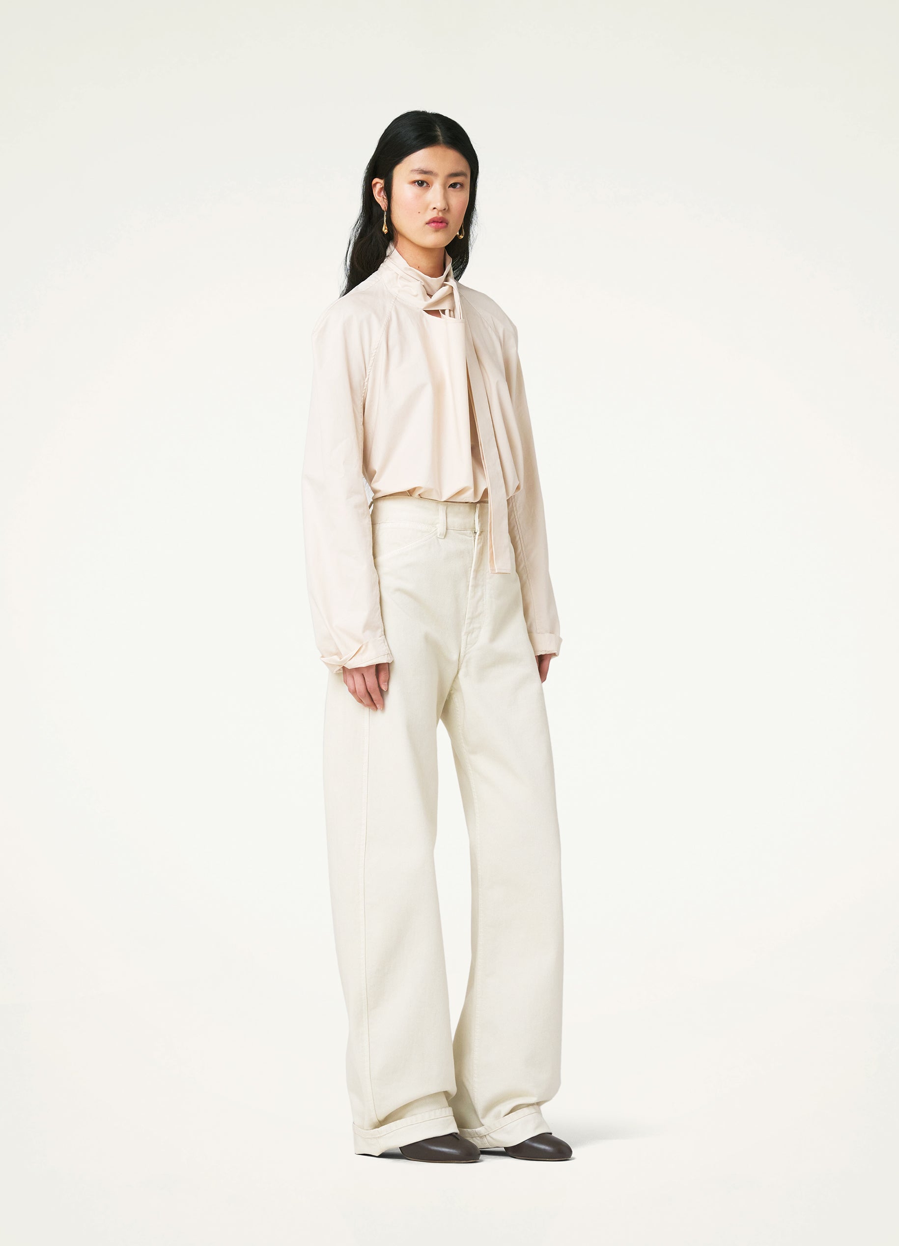Clay White High Waisted Curved Pants in Garment Dyed Denim | LEMAIRE