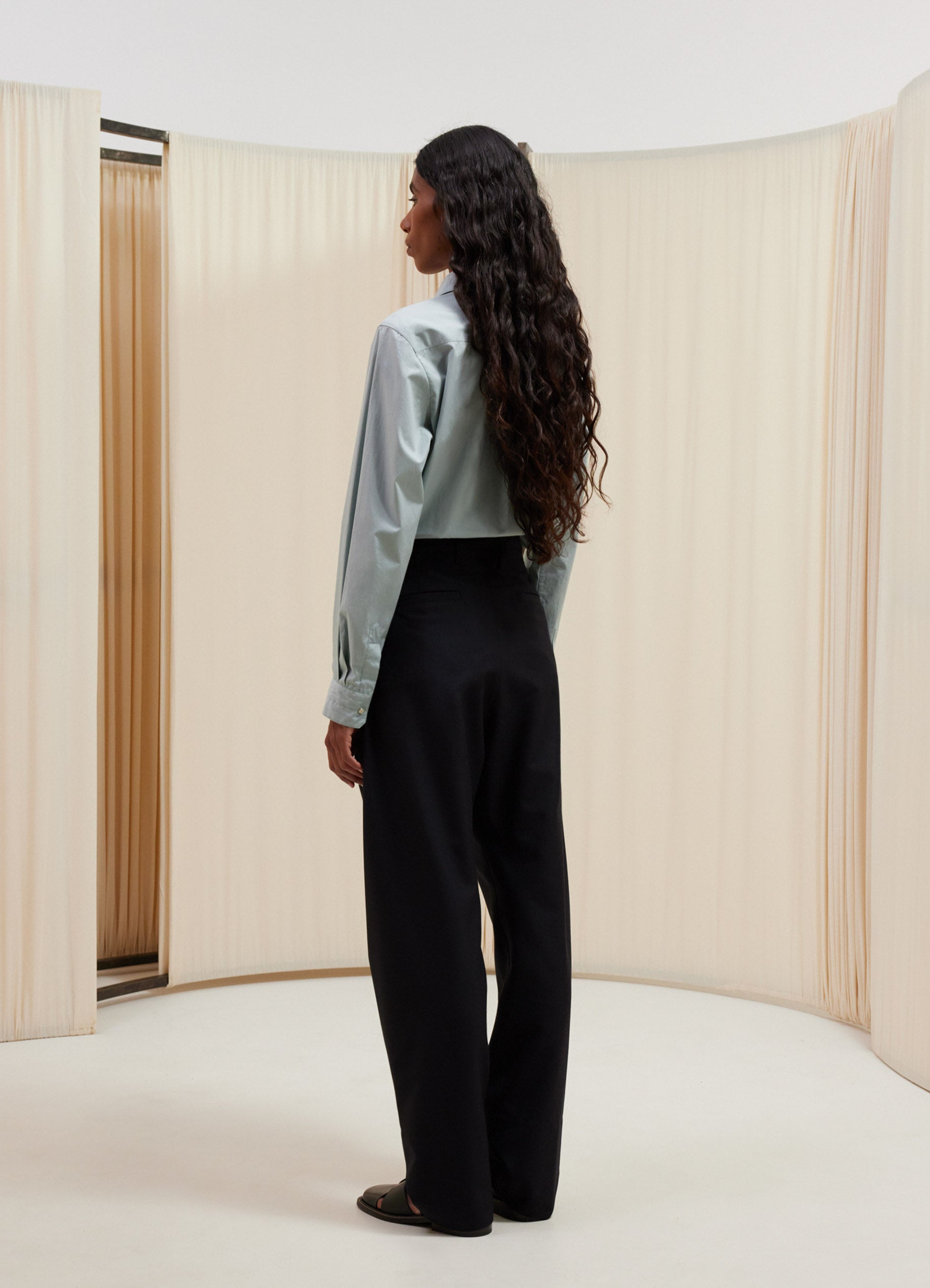 Marine Melange Pleated Tailored Pants in Tropical Poly Wool